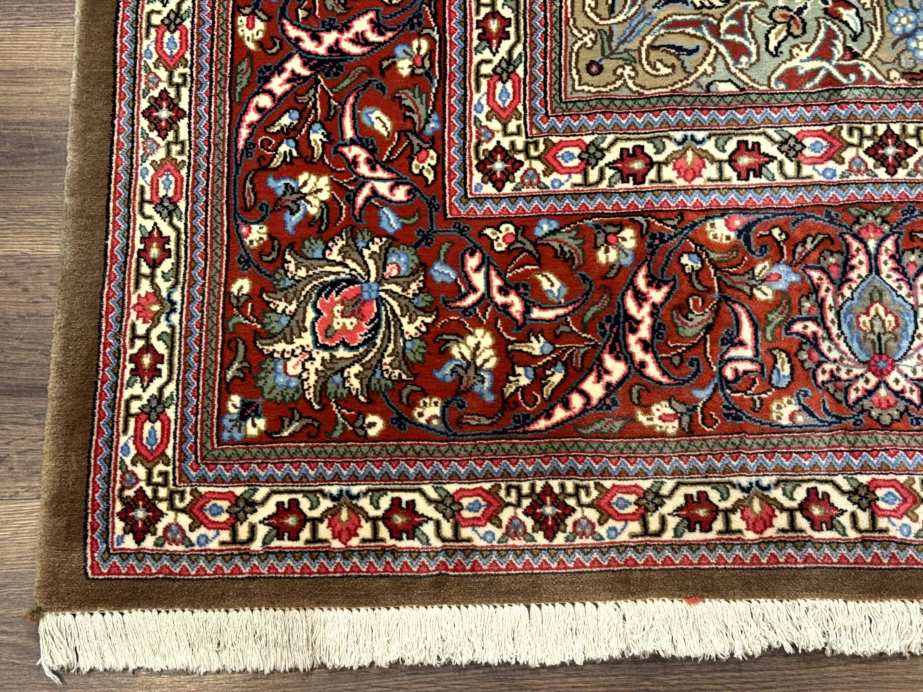 Persian Qum Rug 7x11, Beige and Red, Highly Detailed Floral Pattern, Fine 260 KPSI - Jewel Rugs
