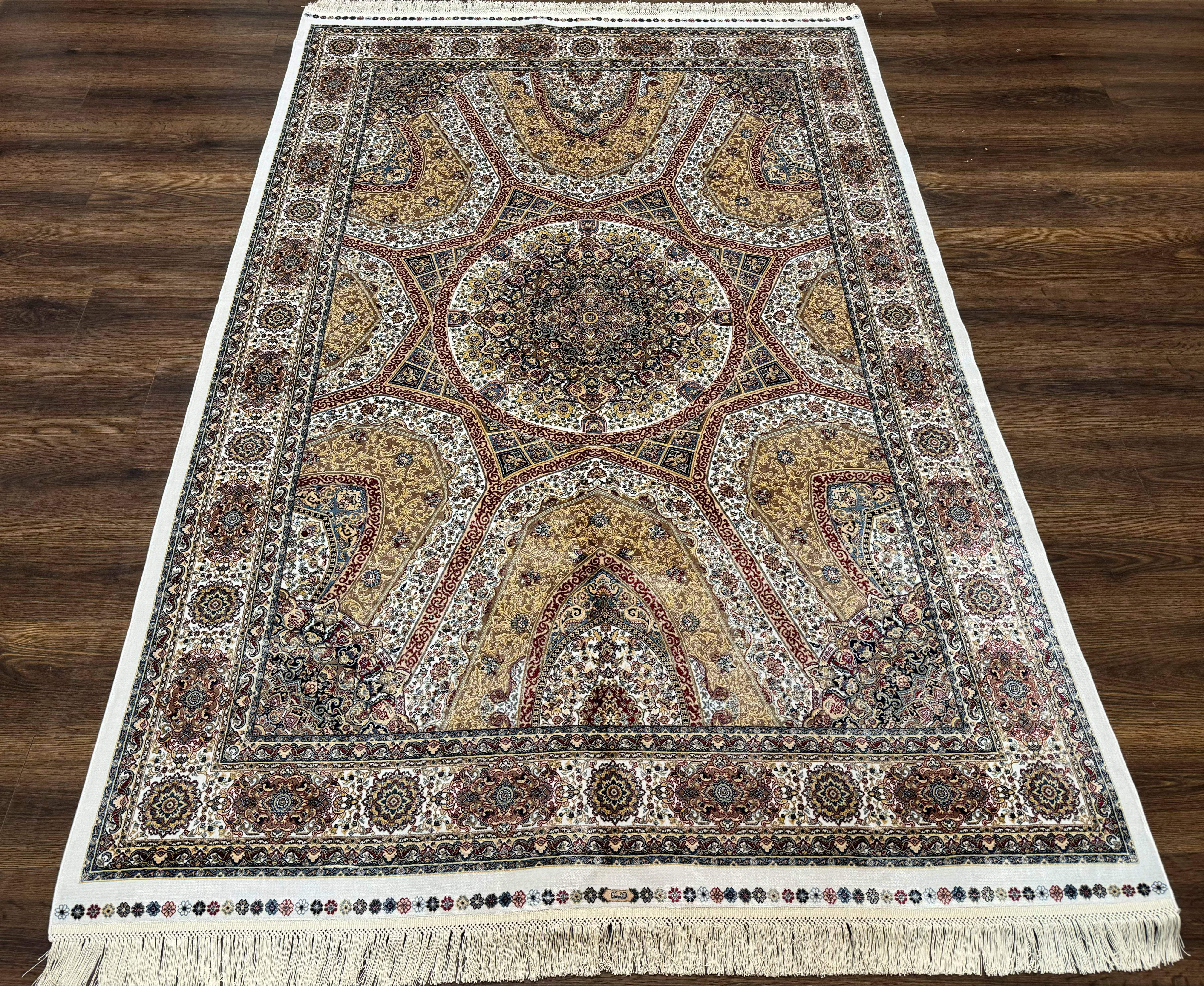 Turkish Silk Rug 5 x 7.6, Dome Design, Bamboo Silk, New - Jewel Rugs