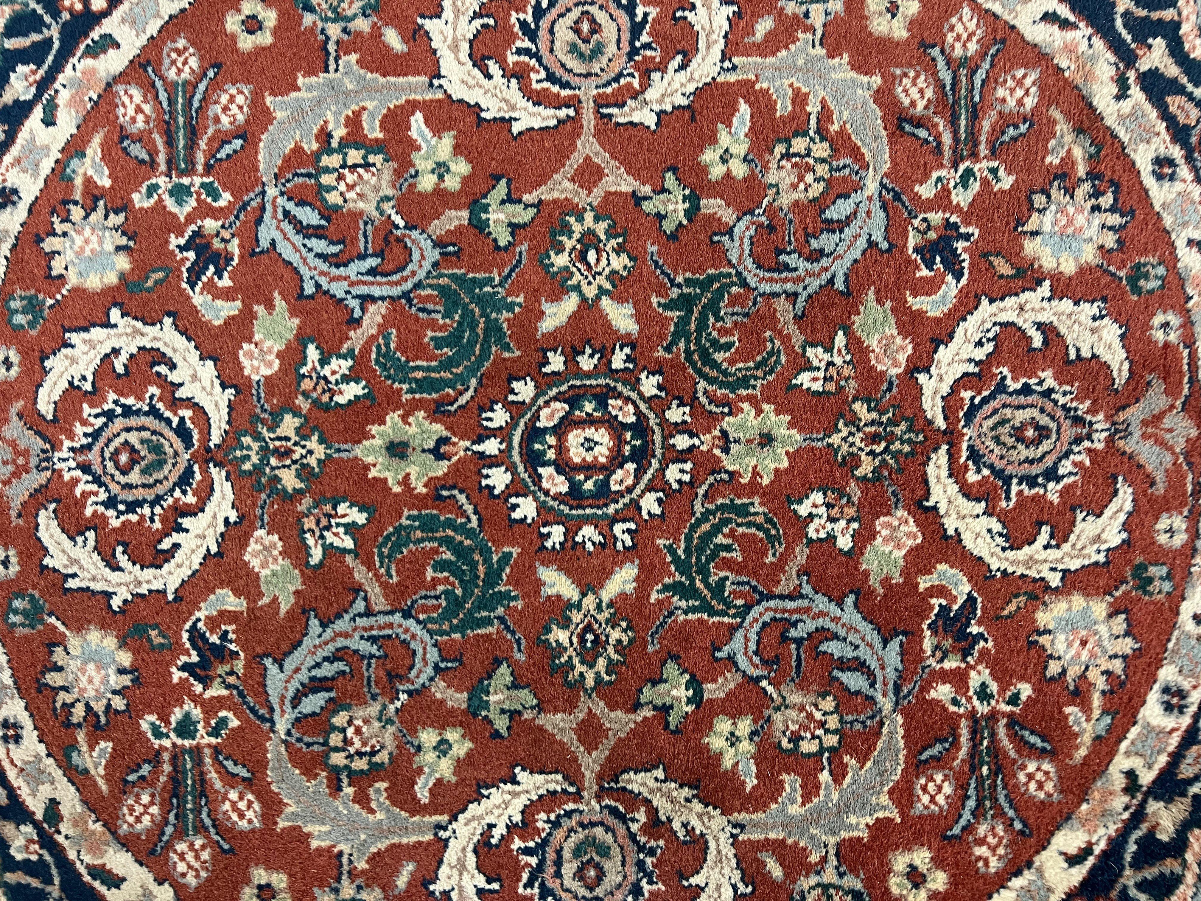 Round Rug 3x3, Indo Persian Oriental Carpet 3ft Round, Small Round Rug, Red Floral Allover Wool Hand Knotted Vintage Traditional Rug - Jewel Rugs