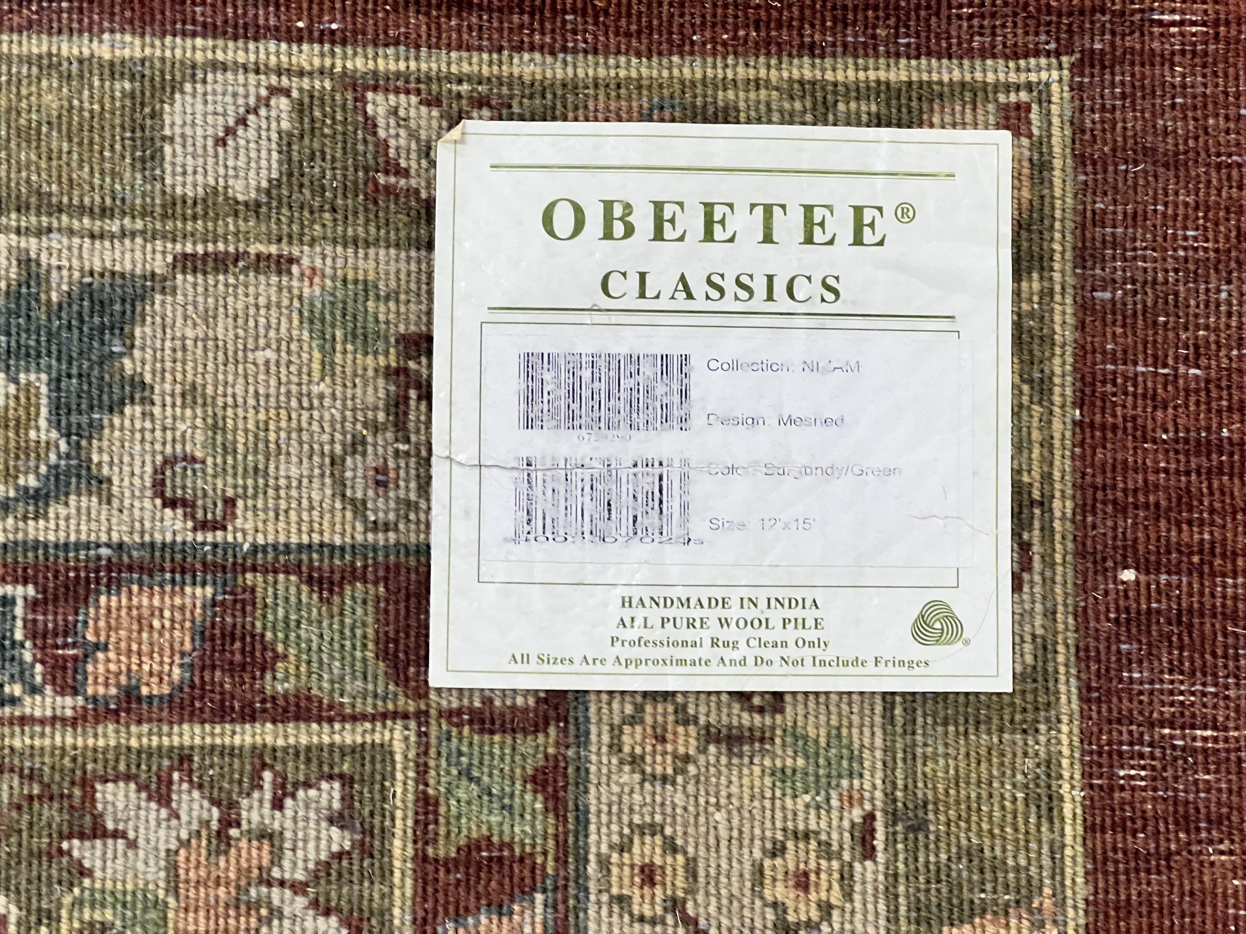 Indian Agra Rug 12x15, Oversized Extra Large Wool Hand Knotted Vintage Oriental Carpet, Burgundy & Olive Green, Floral Allover Rug 12 x 15 - Jewel Rugs