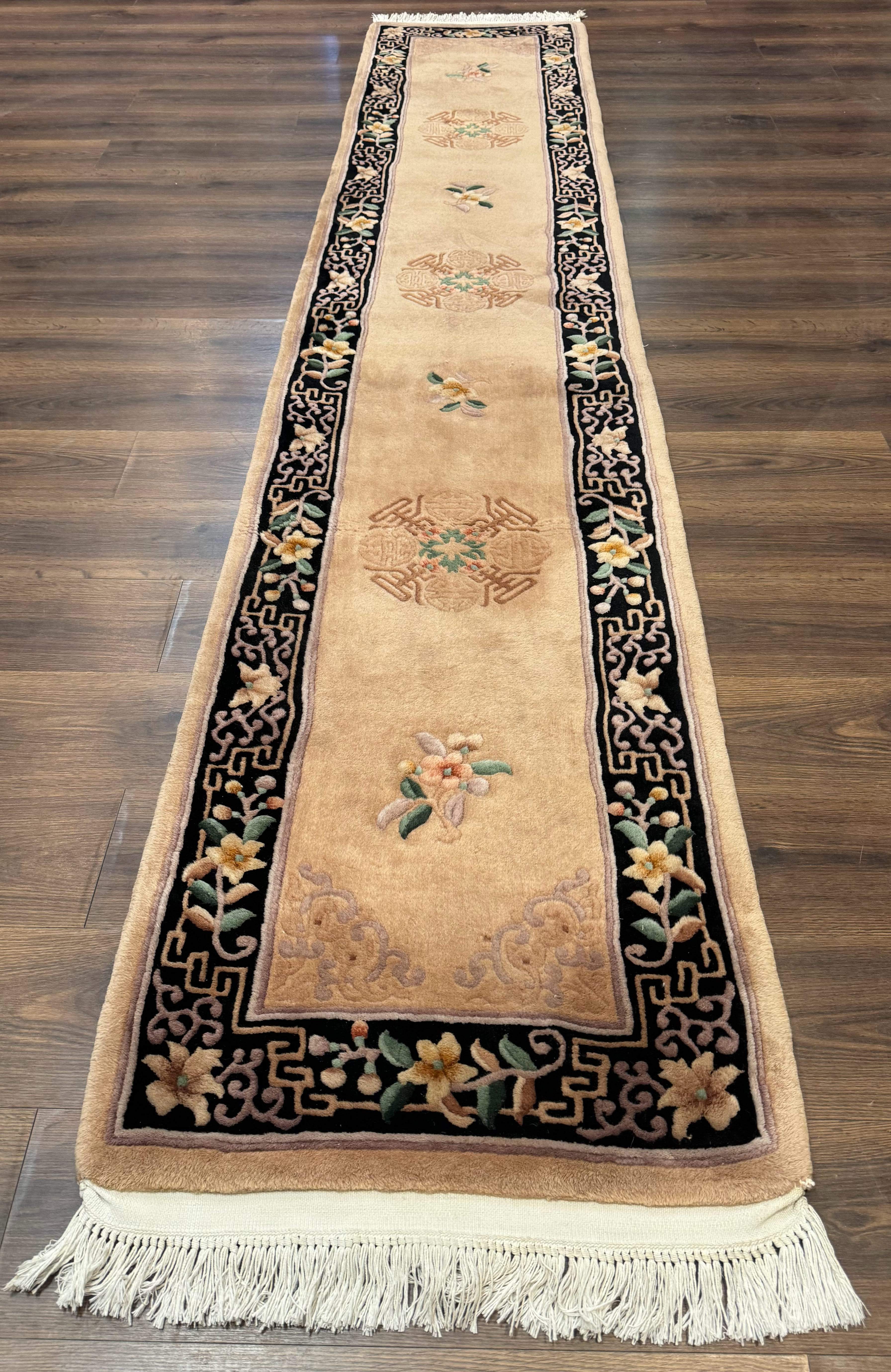 Chinese Wool Runner Rug 2 x 11.6, Vintage 90 Line Asian Oriental Carving Sculpted Hallway Rug - Jewel Rugs