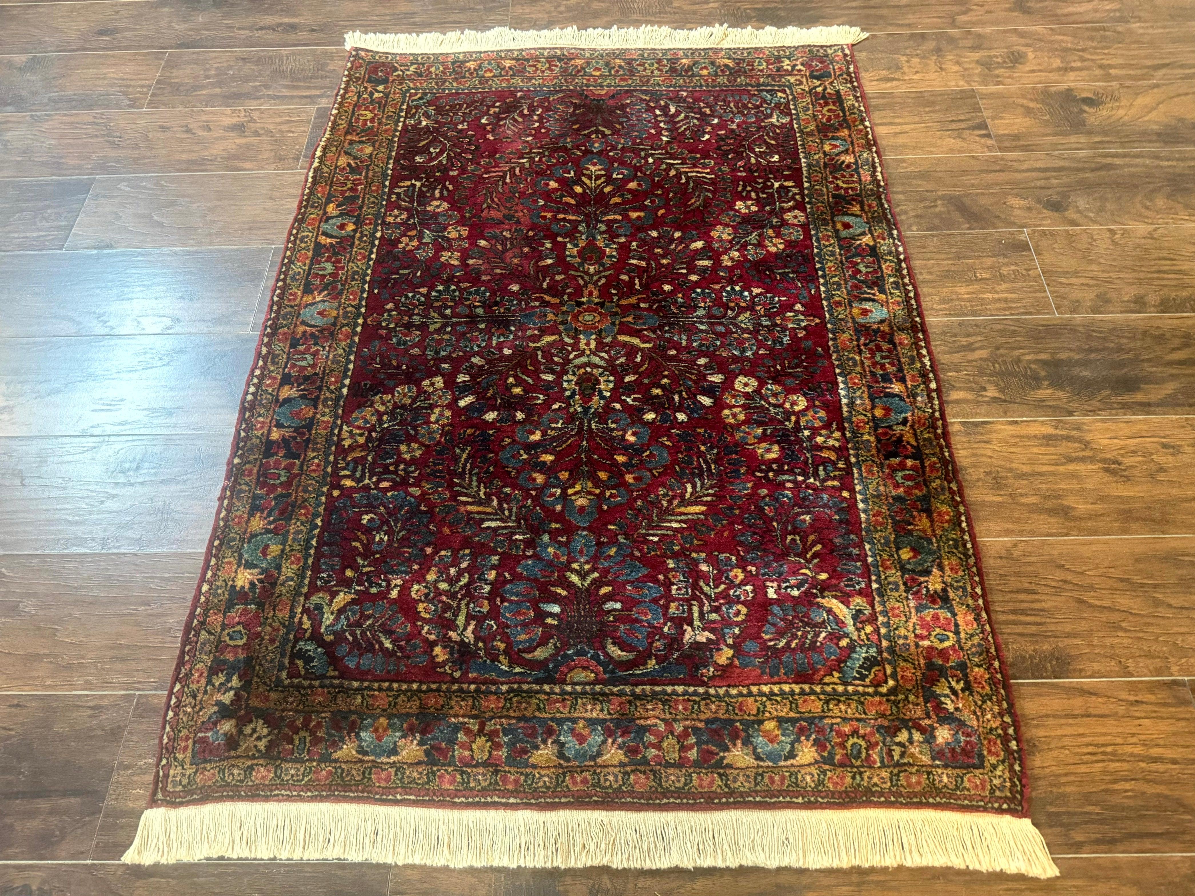 Antique Persian Sarouk Rug 3.6 x 5, Red, 1920s Persian Carpet - Jewel Rugs