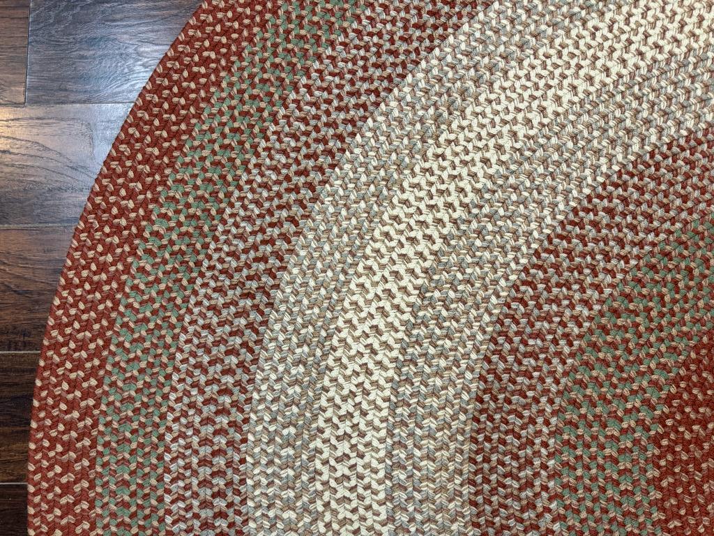Large Round American Braided Rug 8x8 ft, Wool Vintage Handbraided Carpet, Multicolor - Jewel Rugs