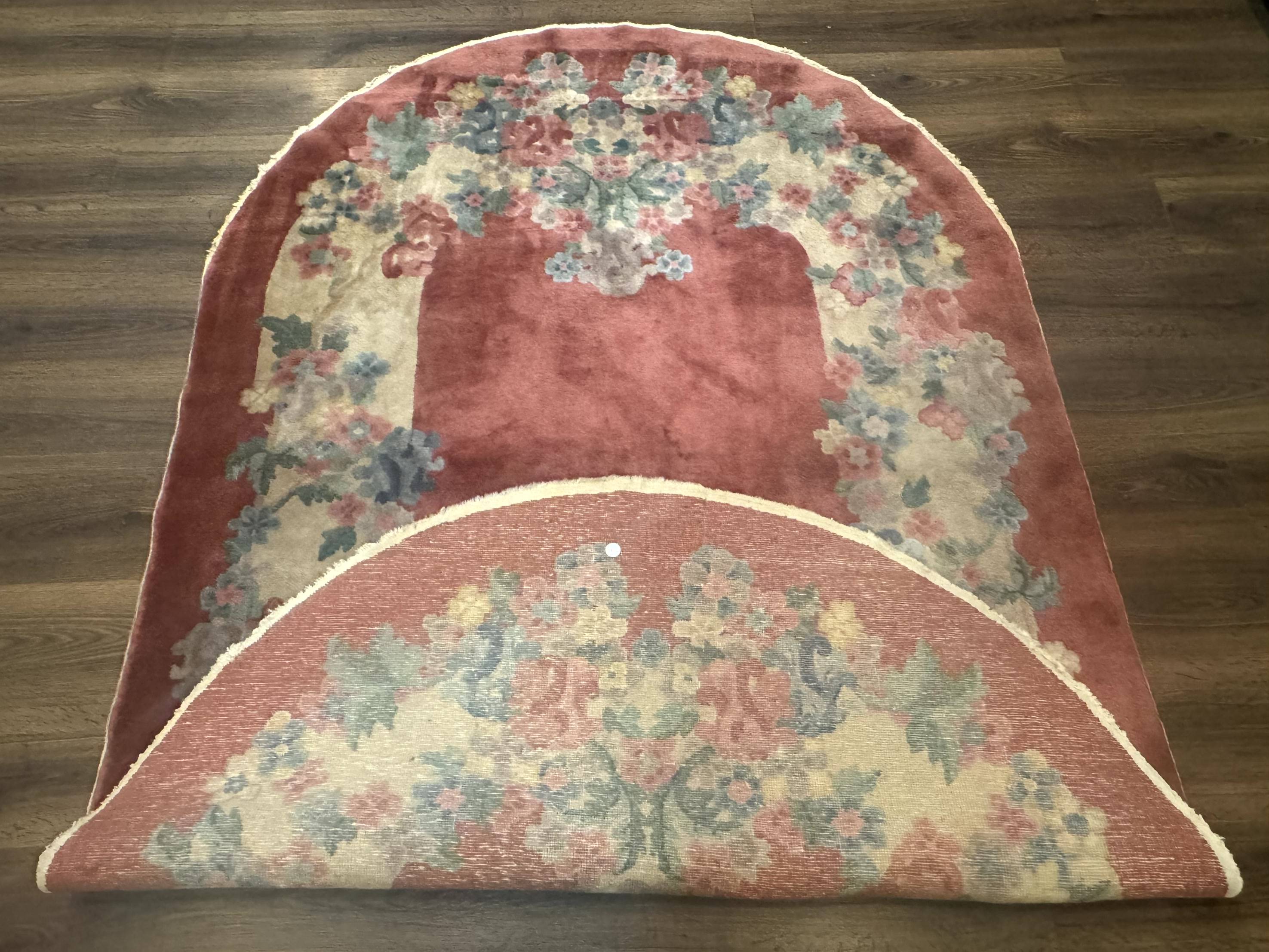 Oval Chinese Peking Rug 5x8, Pink, Floral, Vintage Chinese Wool Carpet - Jewel Rugs
