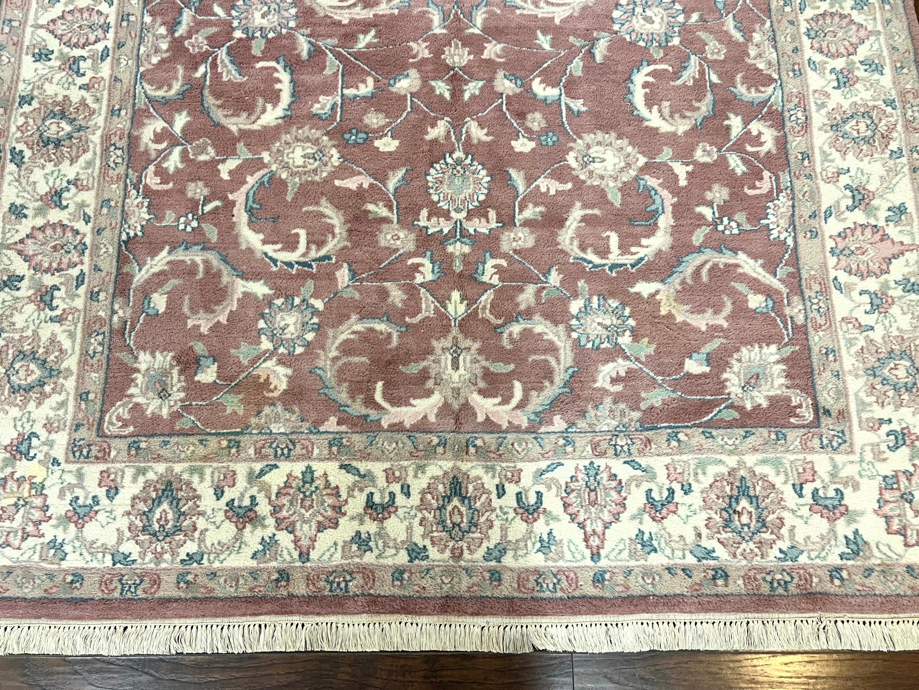 Indo Persian Rug 6x9, Light Pink and Ivory, Floral Allover Pattern, Handmade Vintage Wool Carpet - Jewel Rugs