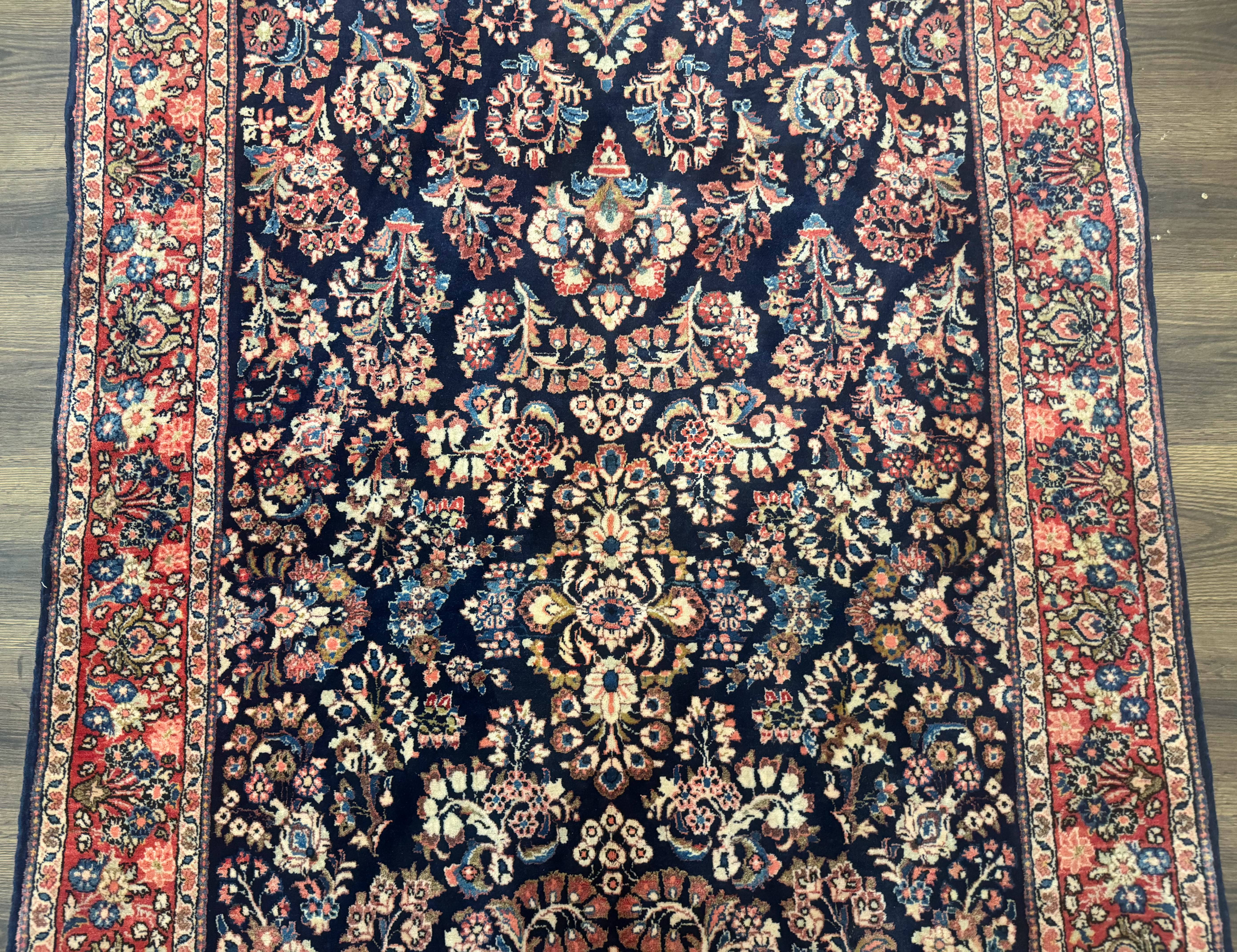 Navy Blue Persian Rug 4x6, Sarouk Mohajeran Carpet, Antique Persian Rug, Floral - Jewel Rugs