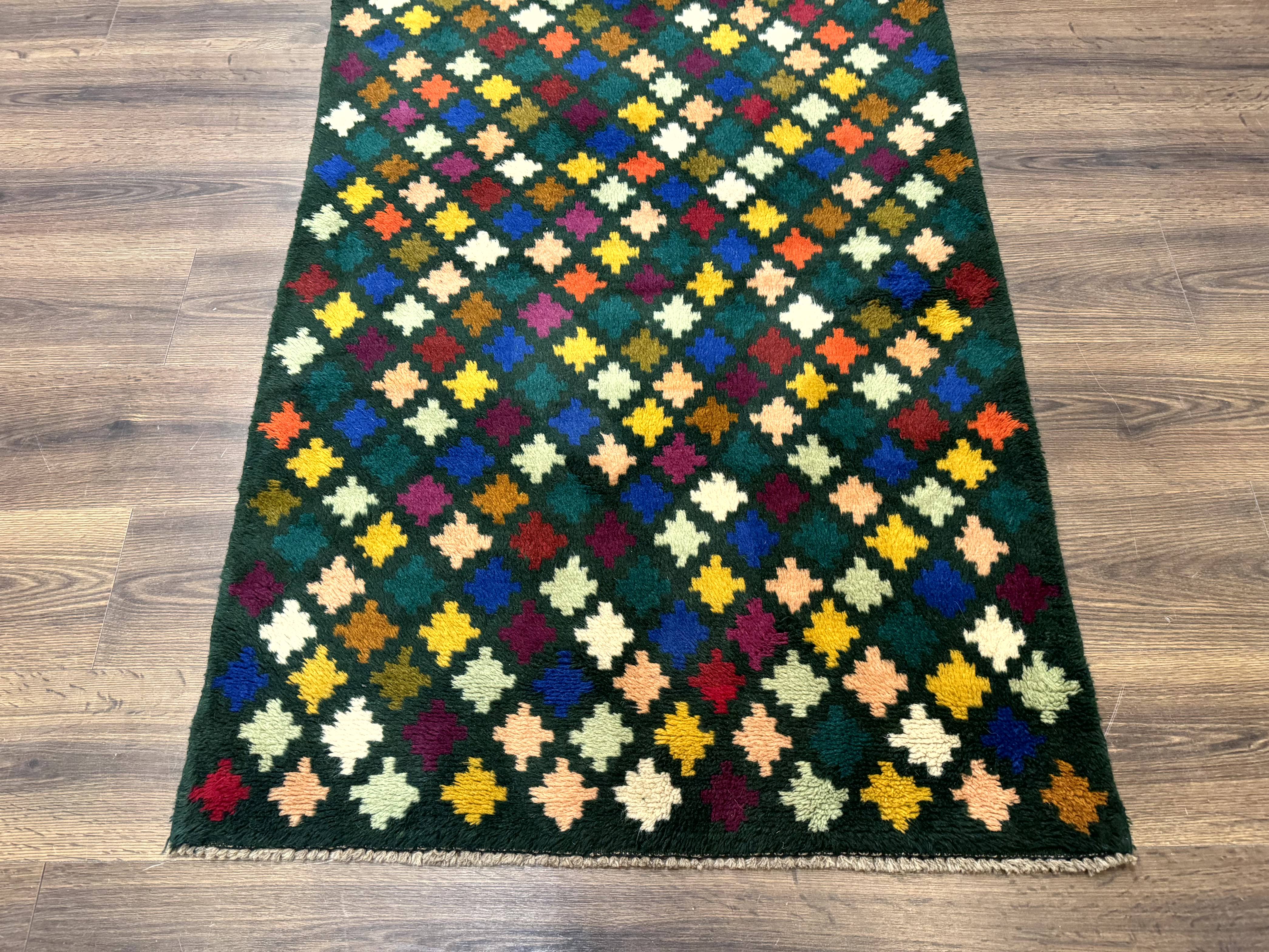 Afghan Balouch Rug 3x5, Dark Green and Multicolor, Wool, Handmade - Jewel Rugs