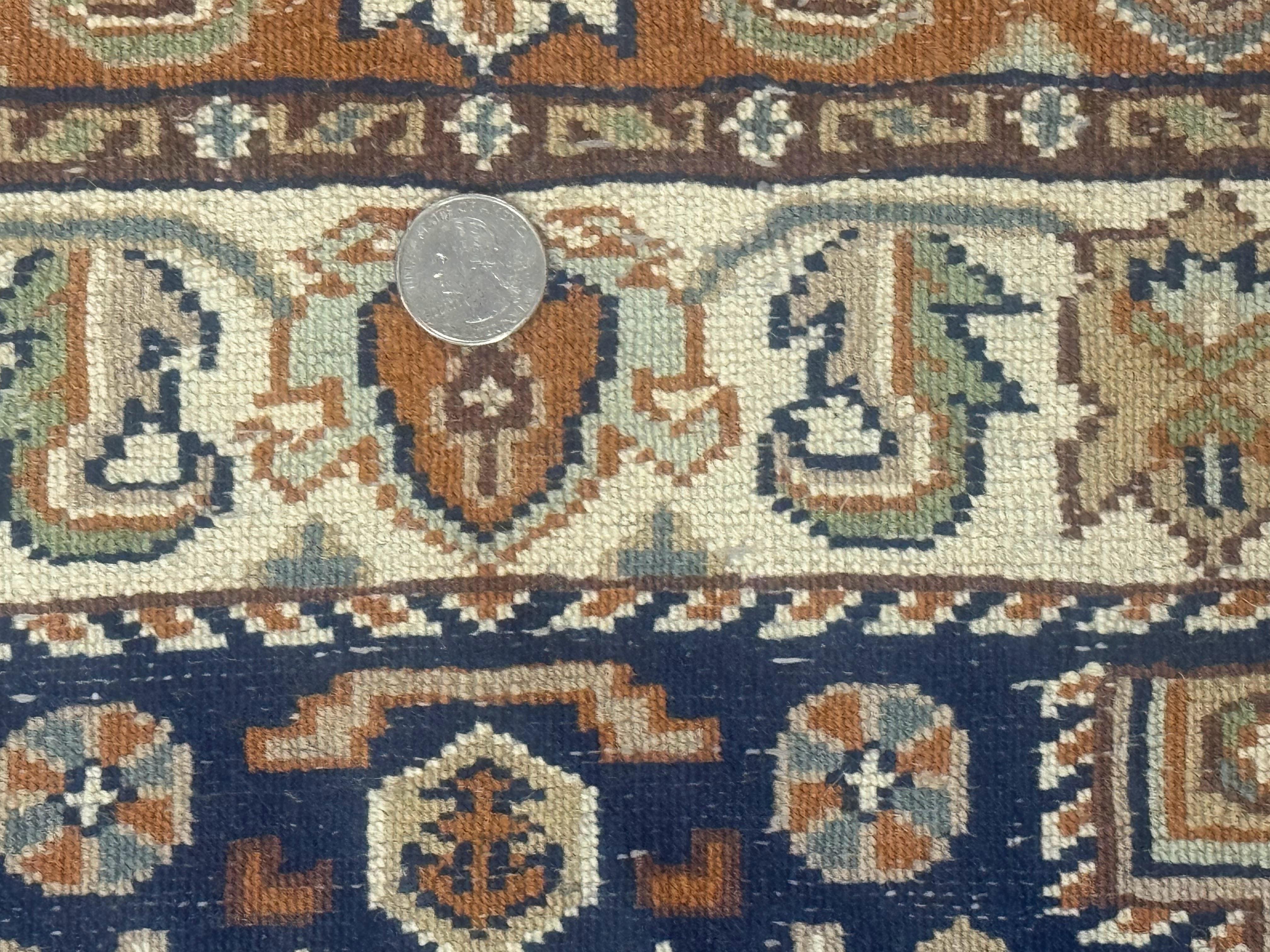 Indo Persian Runner Rug 2.6 x 12.7, Indian Kashmiri Runner for Hallway or Kitchen, Navy Blue, Geometric Medallions, Handmade Wool - Jewel Rugs