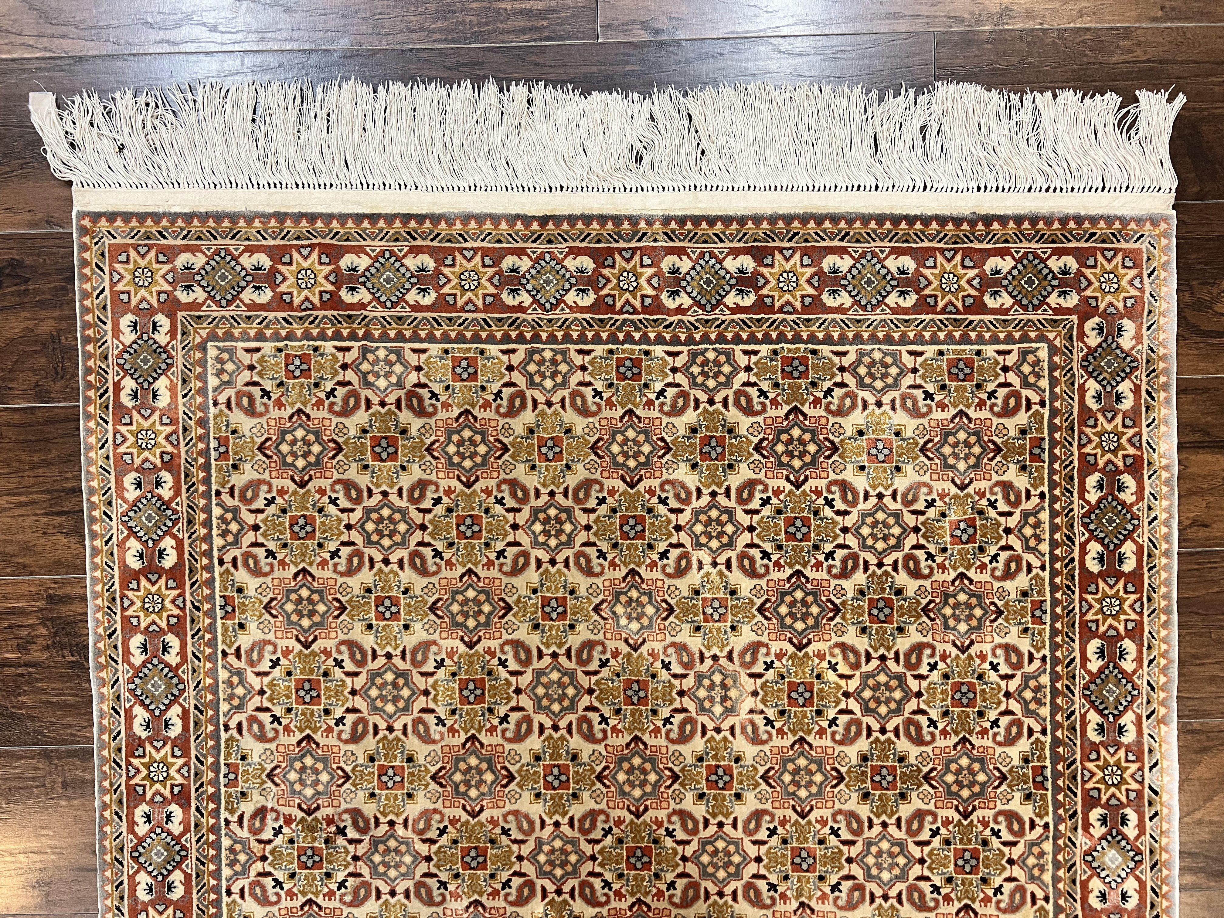 Turkish Kayseri Silk Rug 4x6, Hand Knotted Handmade Vintage Allover Pattern, Fine Silk Oriental Carpet 4 x 6 ft, Traditional Rug, Cream - Jewel Rugs