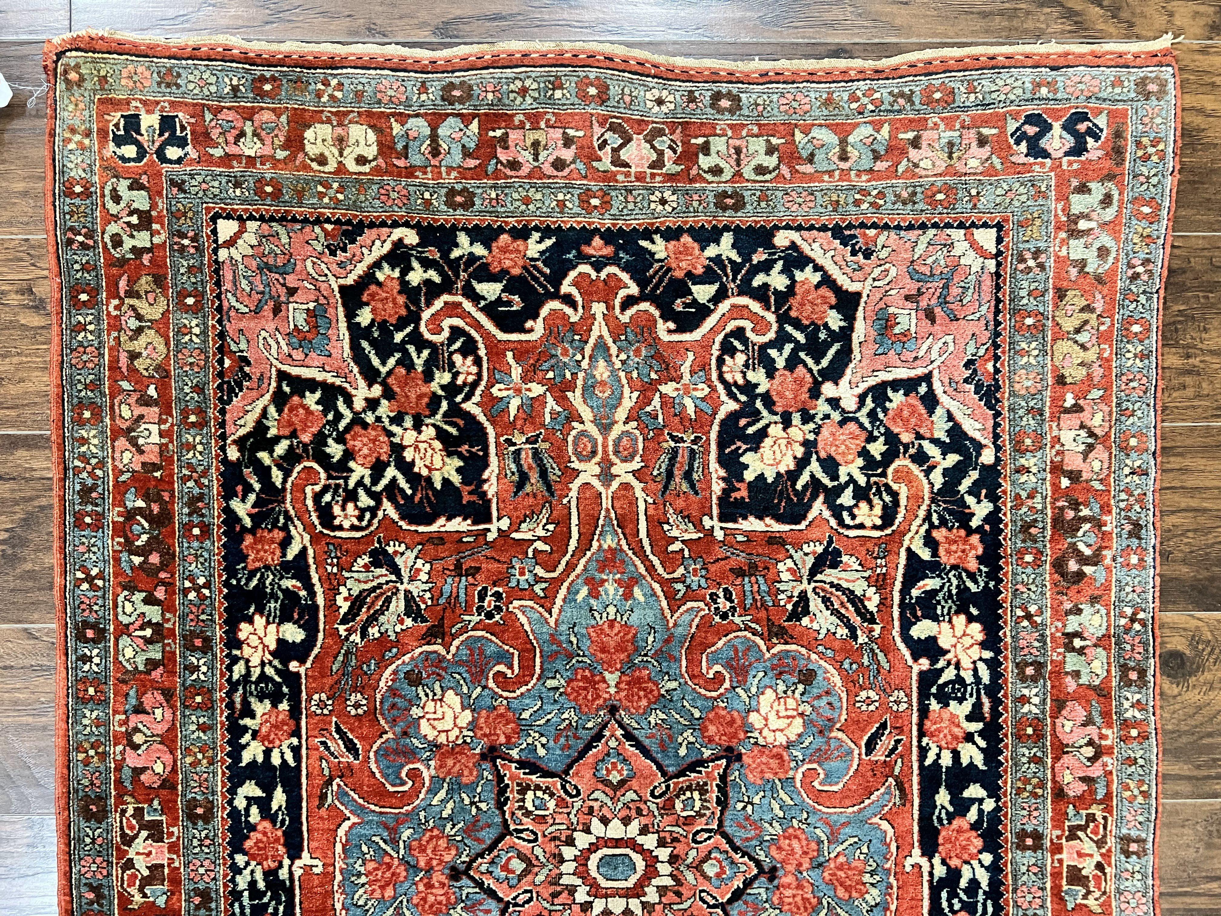 Antique Persian Bidjar Rug 4x5, Red and Blue, Hand Knotted Wool Carpet - Jewel Rugs