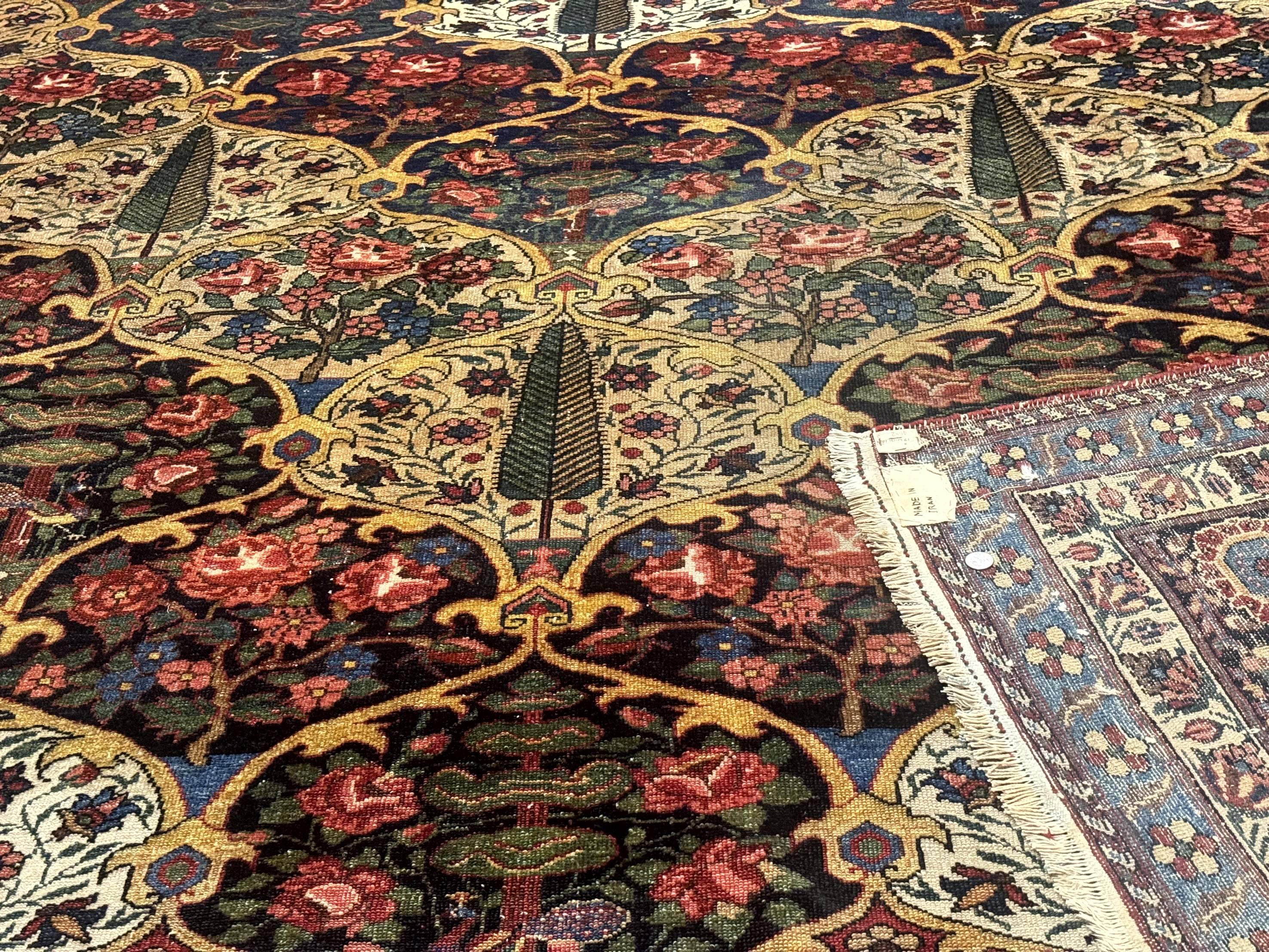 Antique Persian Bakhtiari Rug 12x19, Palace Size Wool Handmade Persian Carpet, Oversized Rug, Panel Design, Peacocks, Multicolor, Rare - Jewel Rugs