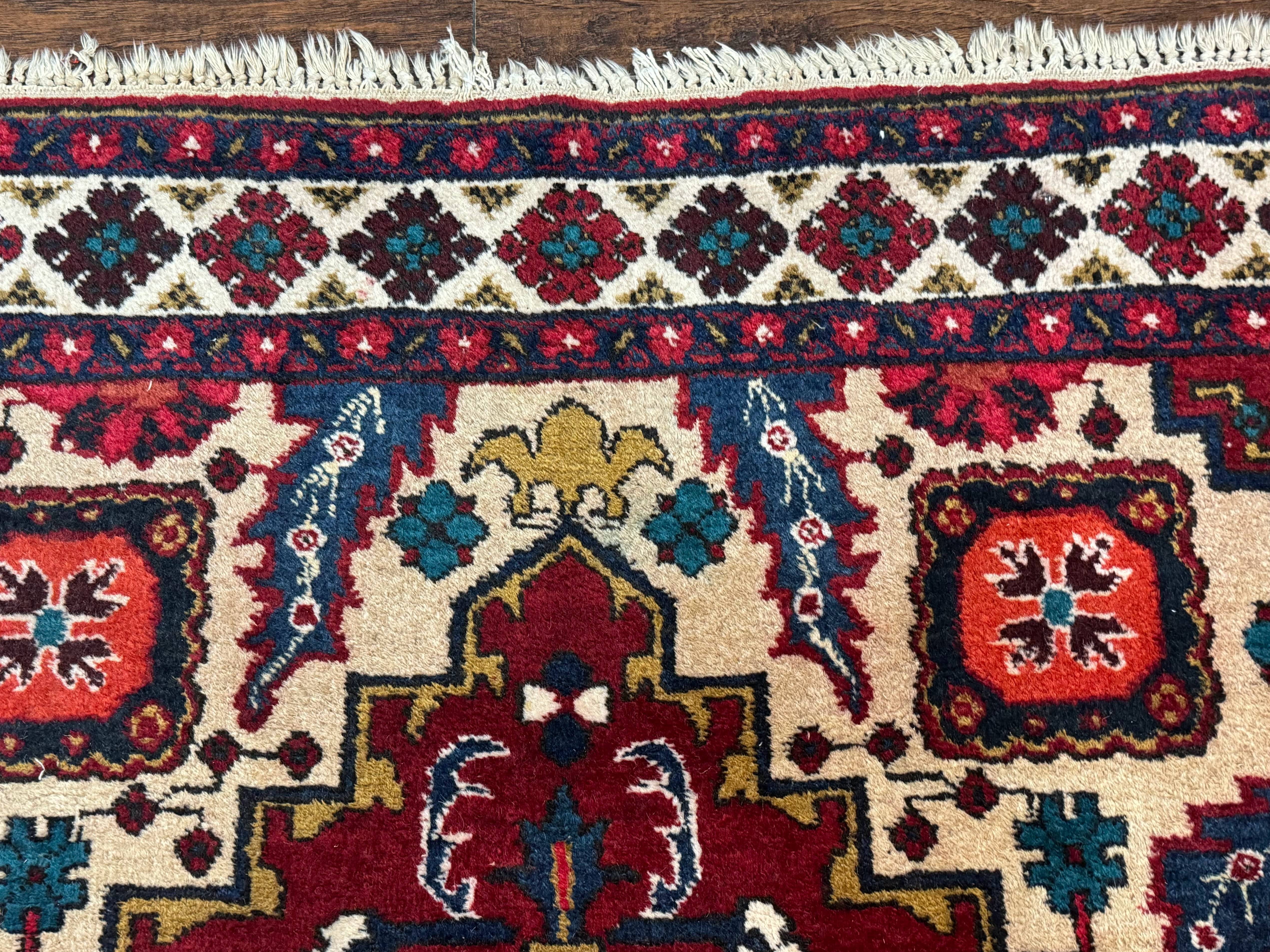 Persian Bakhtiari Rug 4.8 x 11, Wide Tribal Runner, Red Ivory and Blue, Vibrant Colors, Antique, Wool, Rare - Jewel Rugs