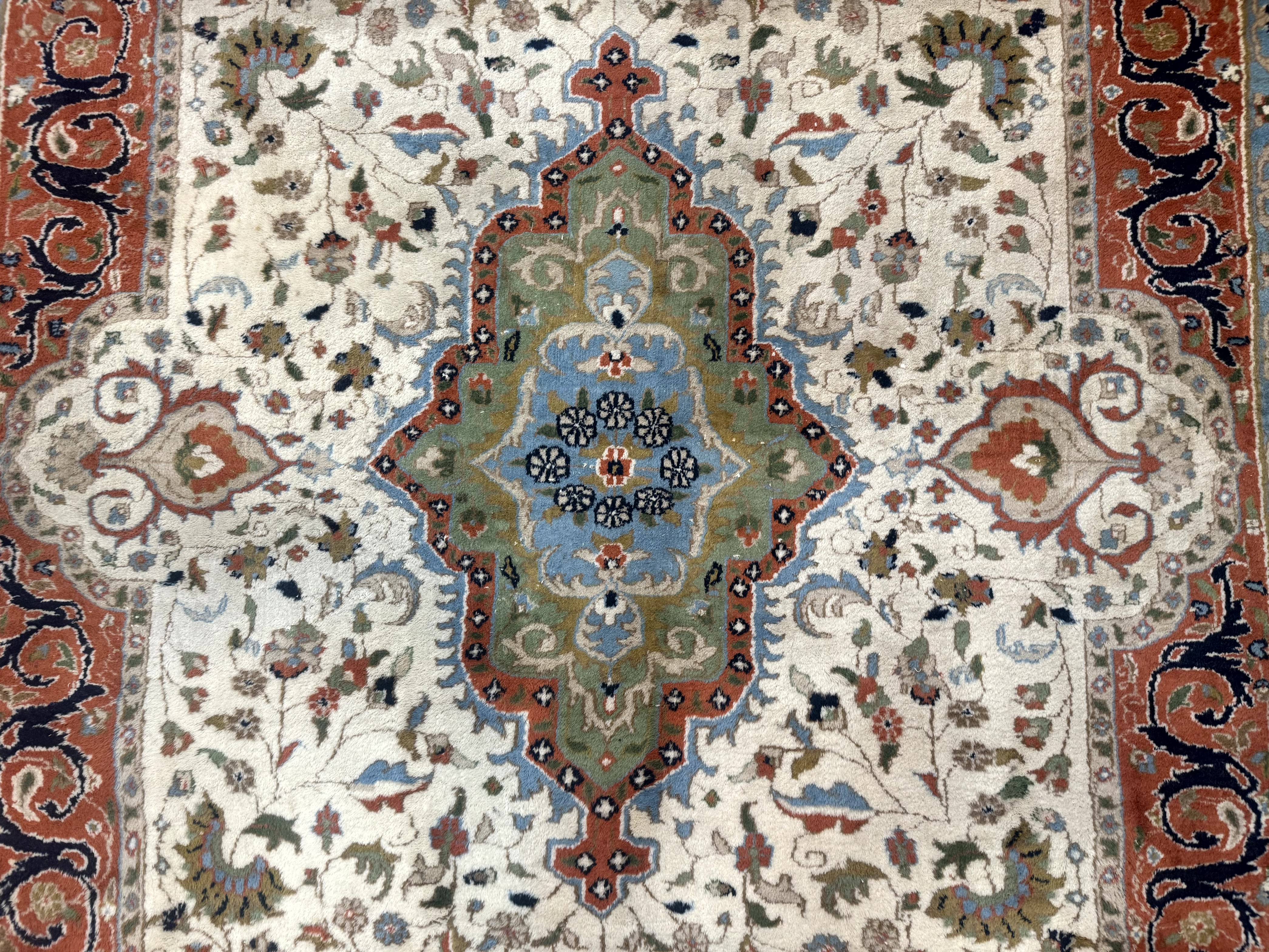 Indo Persian Rug 9x12, Ivory Red Green, Traditional Oriental Carpet - Jewel Rugs