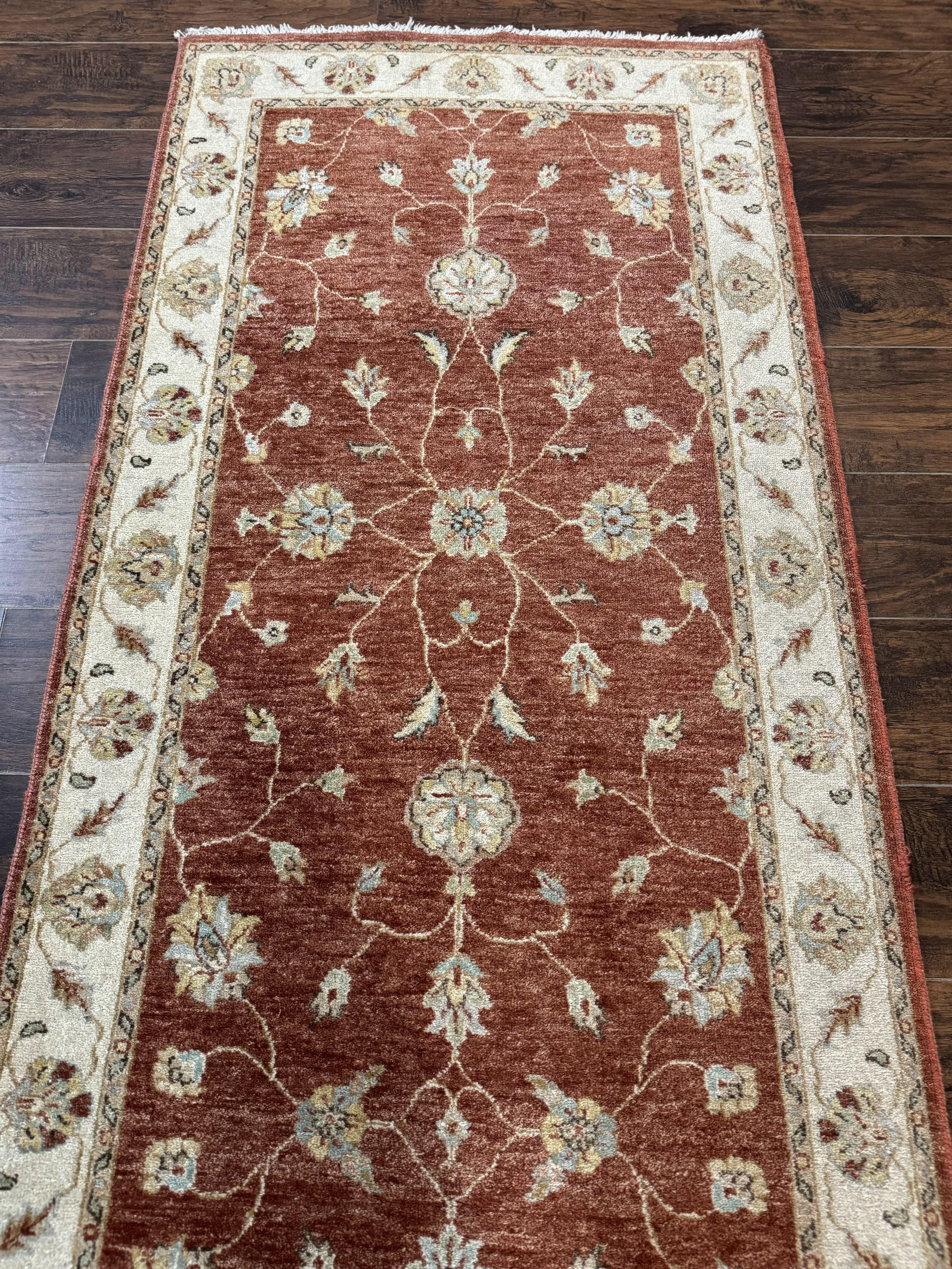 Peshawar Runner Rug 3x10, Pak Persian Runner for Hallway or Kitchen, Tradiitonal 10ft Runner, Wool, Brick Red and Beige - Jewel Rugs