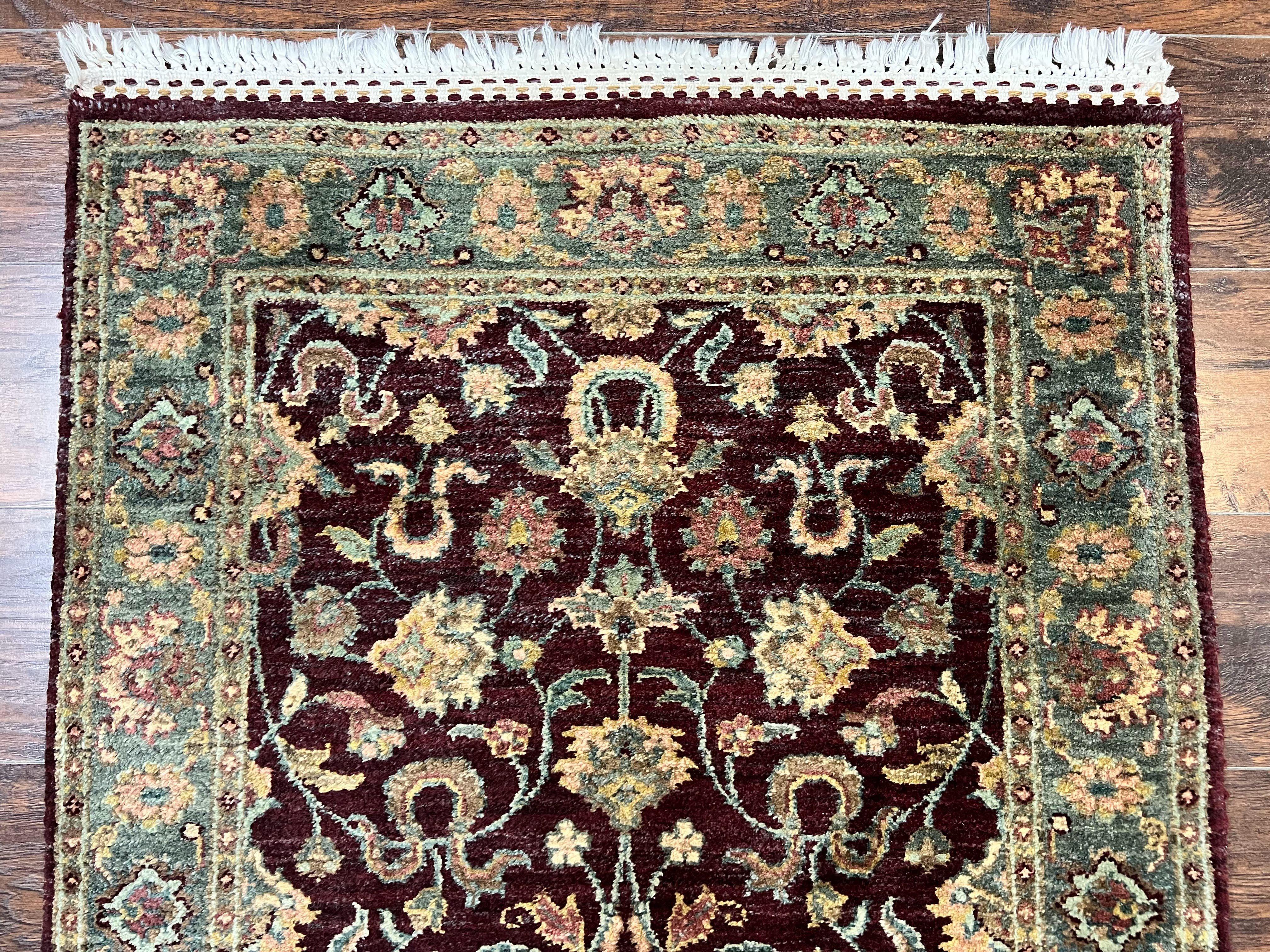Indian Runner Rug 3x12, Indo Persian Runner for Hallway 3 x 12 ft, Dark Purple and Green, Floral Allover, Wool Handmade Vintage Traditional - Jewel Rugs