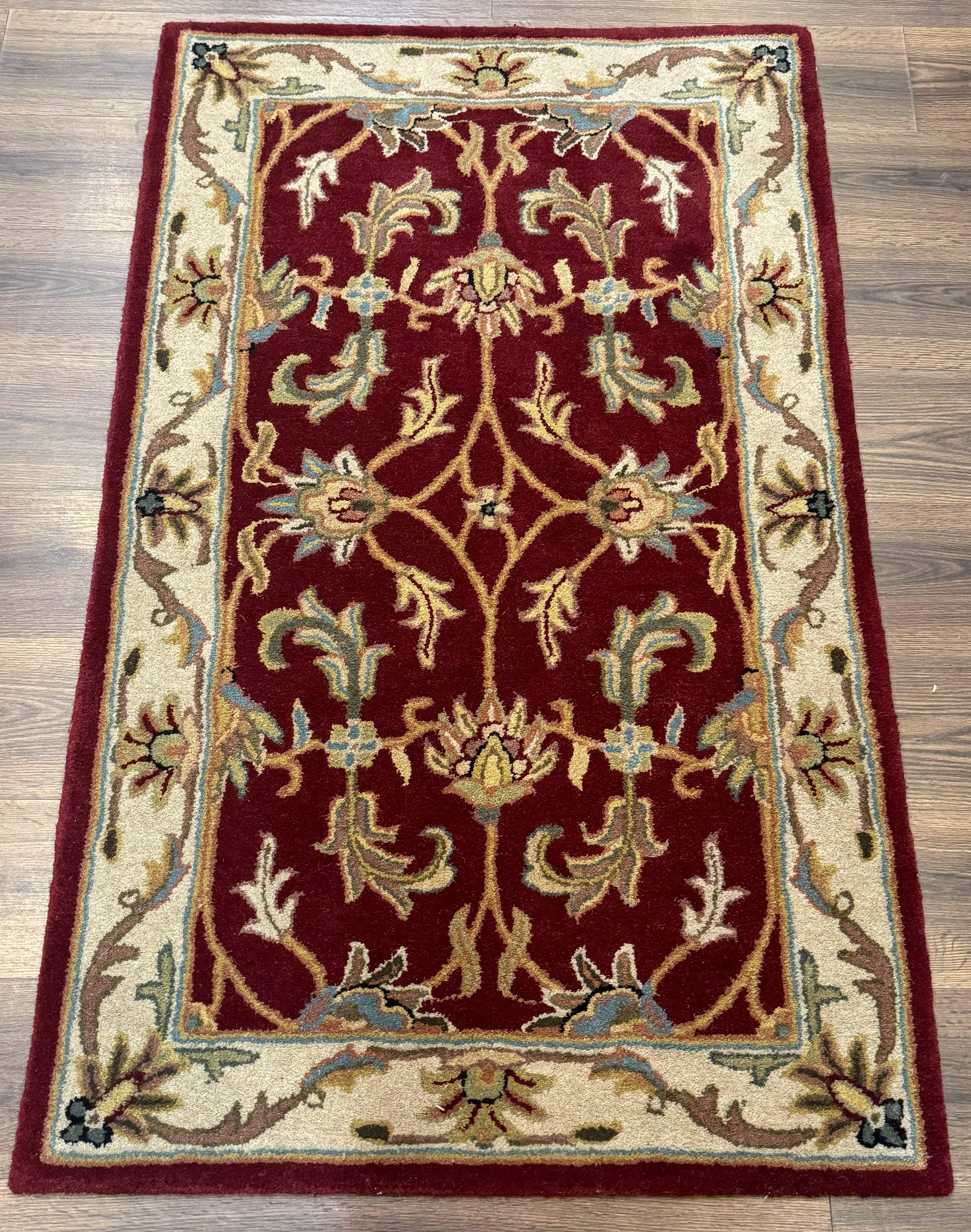 Small Floral Wool Rug 3x5, Safavieh Heritage Collection, Dark Red, Pair B - Jewel Rugs