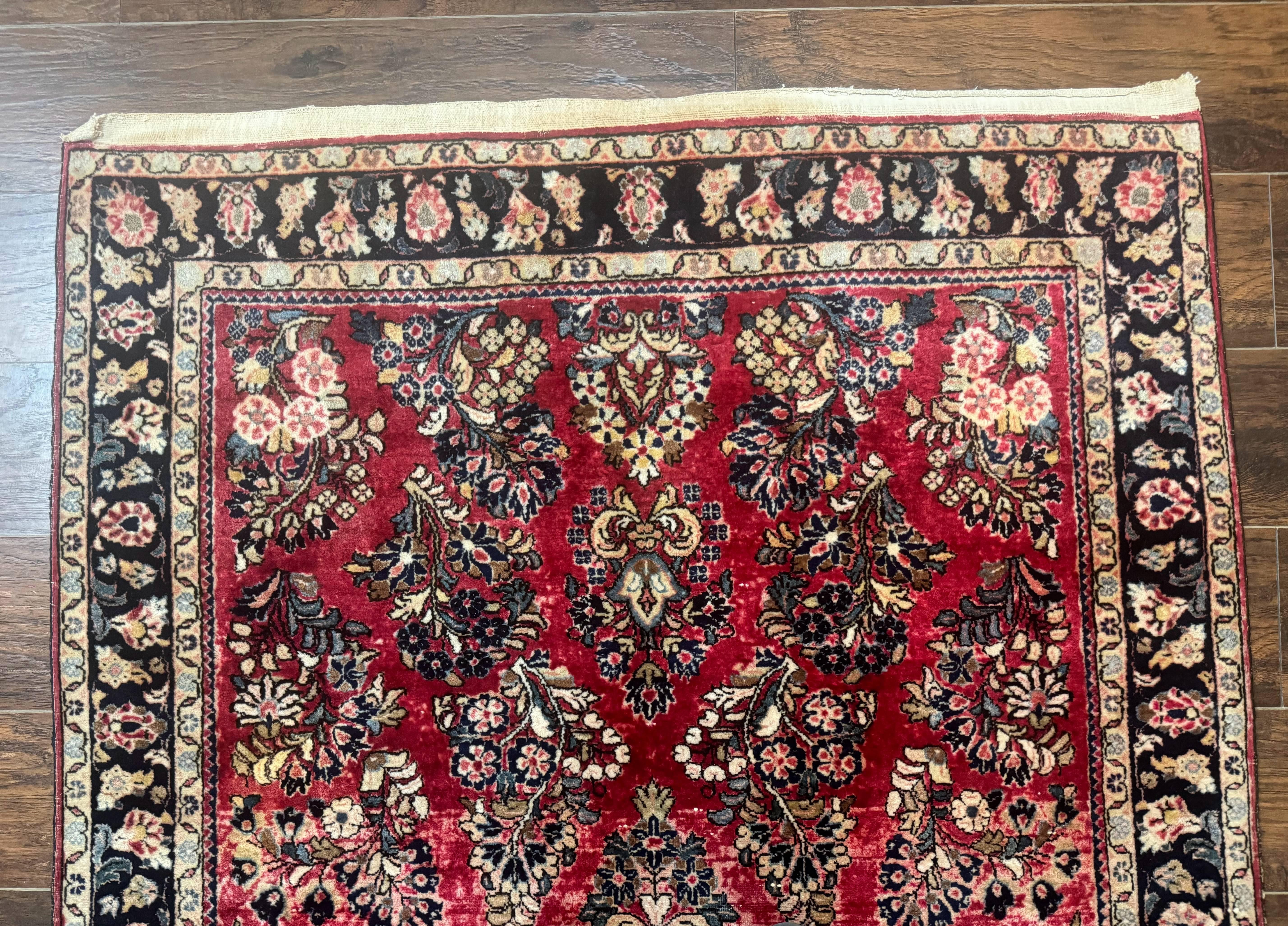 Antique Persian Sarouk Rug 4x7, Floral, Red 1920s Persian Wool Carpet - Jewel Rugs