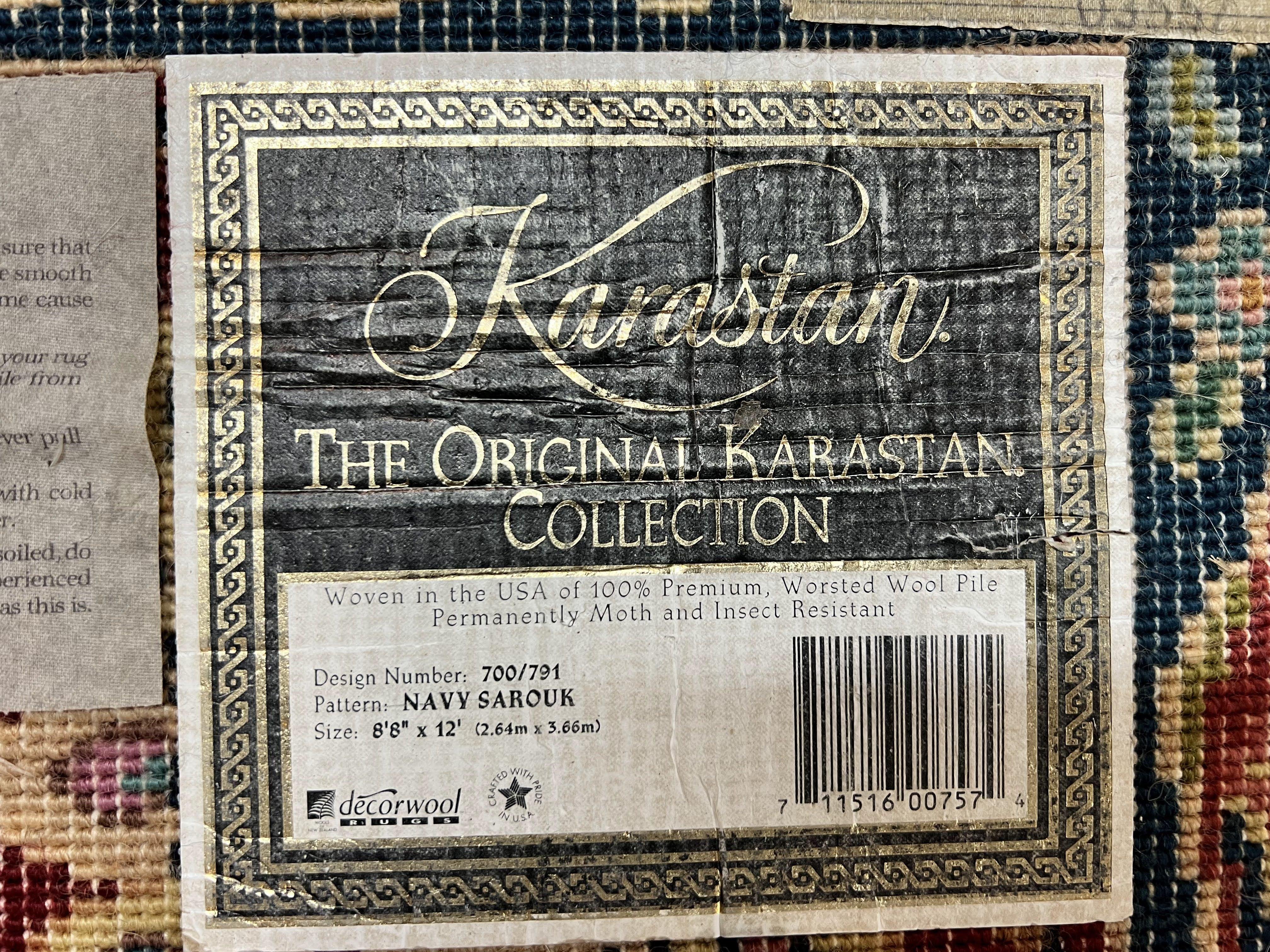 Karastan Rug Navy Sarouk #791, Wool Karastan Area Rug 8.8 x 12, Navy Blue and Red, Vintage Discontinued 700 Series Room Sized Karastan Rug - Jewel Rugs