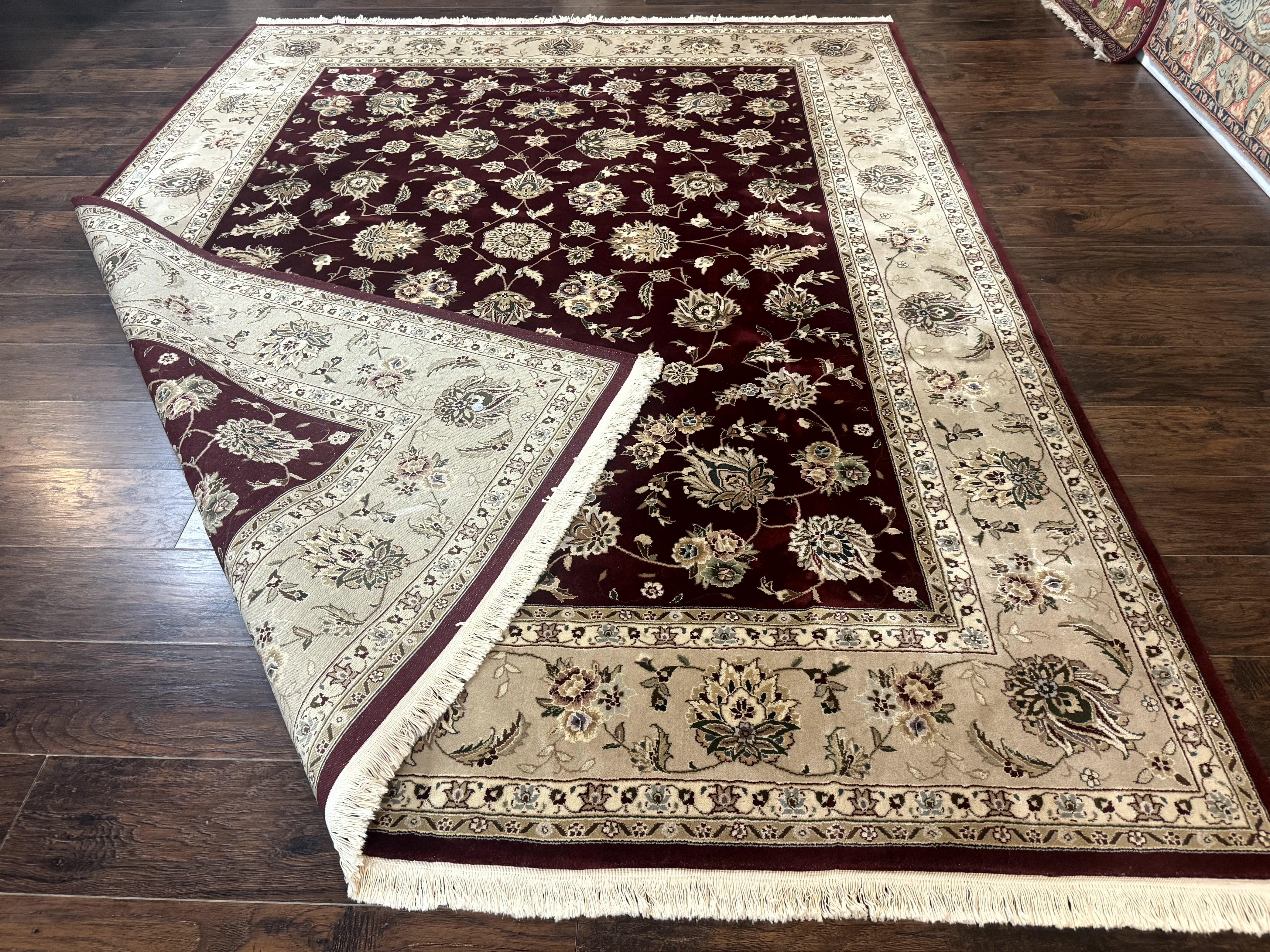 Maroon Persian Rug 8x10, Floral Allover, Traditional Area Rug, Wool and Silk Highlights, Sino Persian Carpet - Jewel Rugs