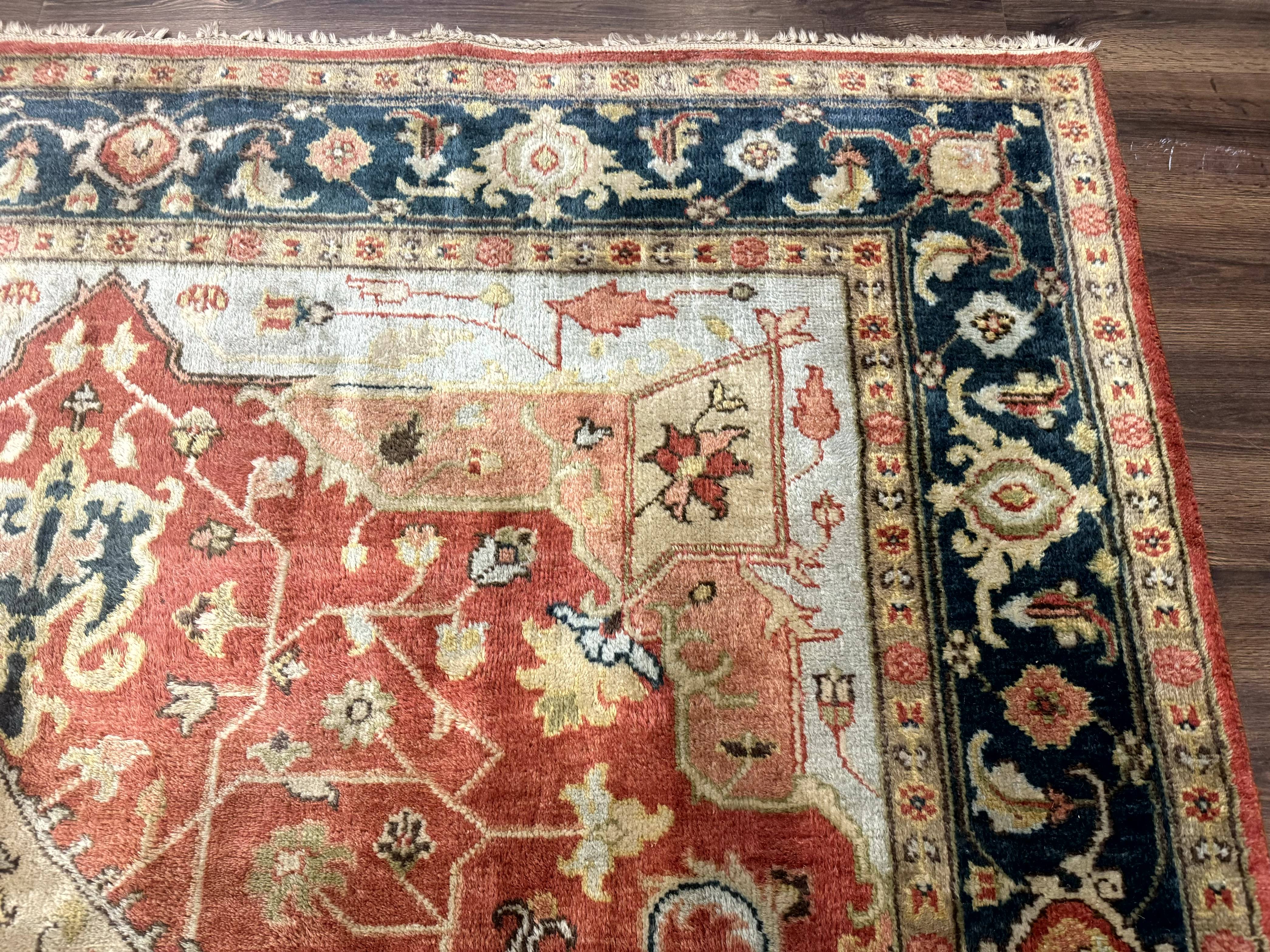 Indo Persian Heriz Rug 8x10, Terracotta, Geometric Serapi Carpet - Jewel Rugs