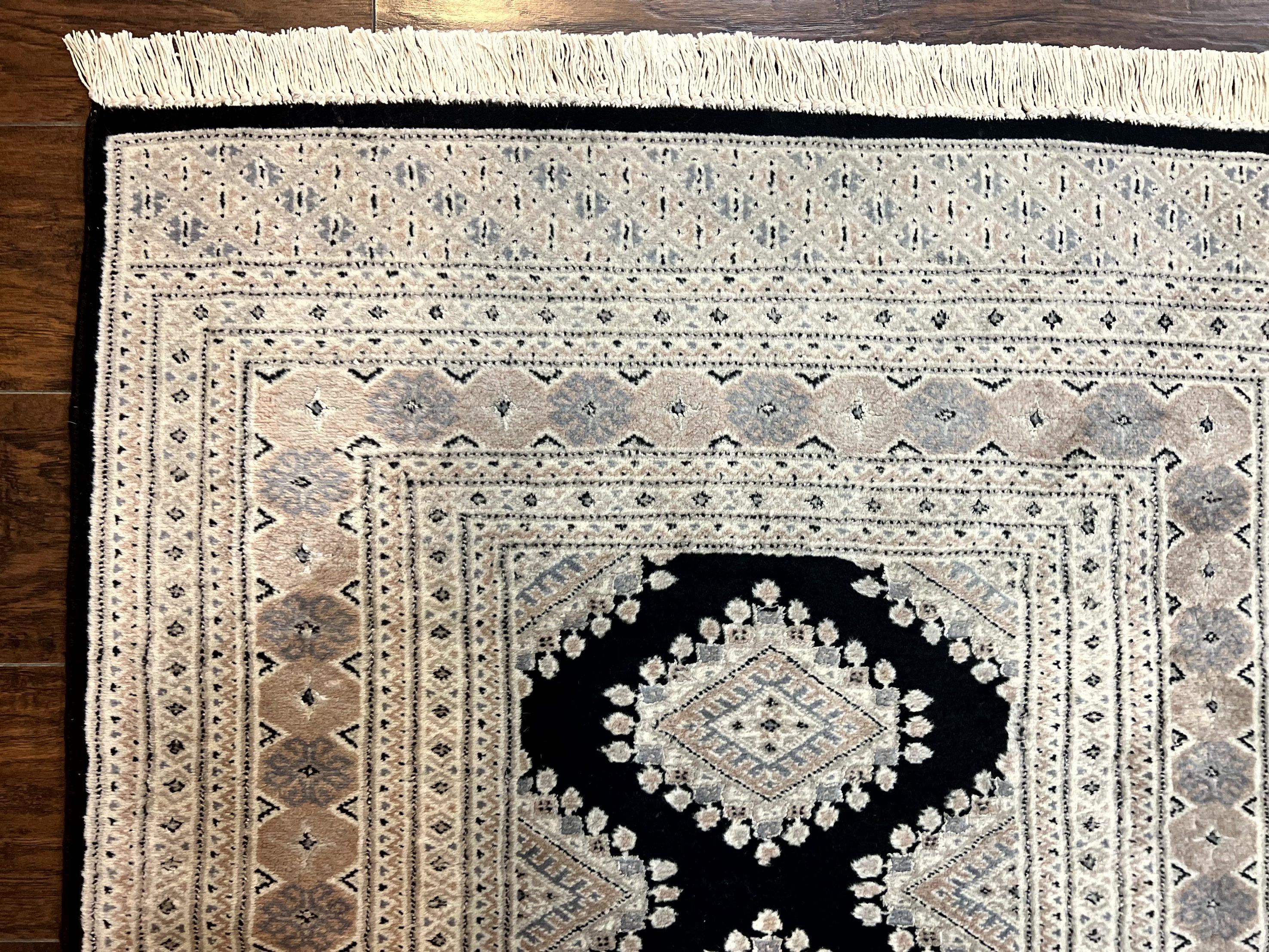 Pakistani Bokhara Rug 3x5, Vintage Turkoman Carpet, Black Gray, Handmade Wool Rug, Tribal - Jewel Rugs