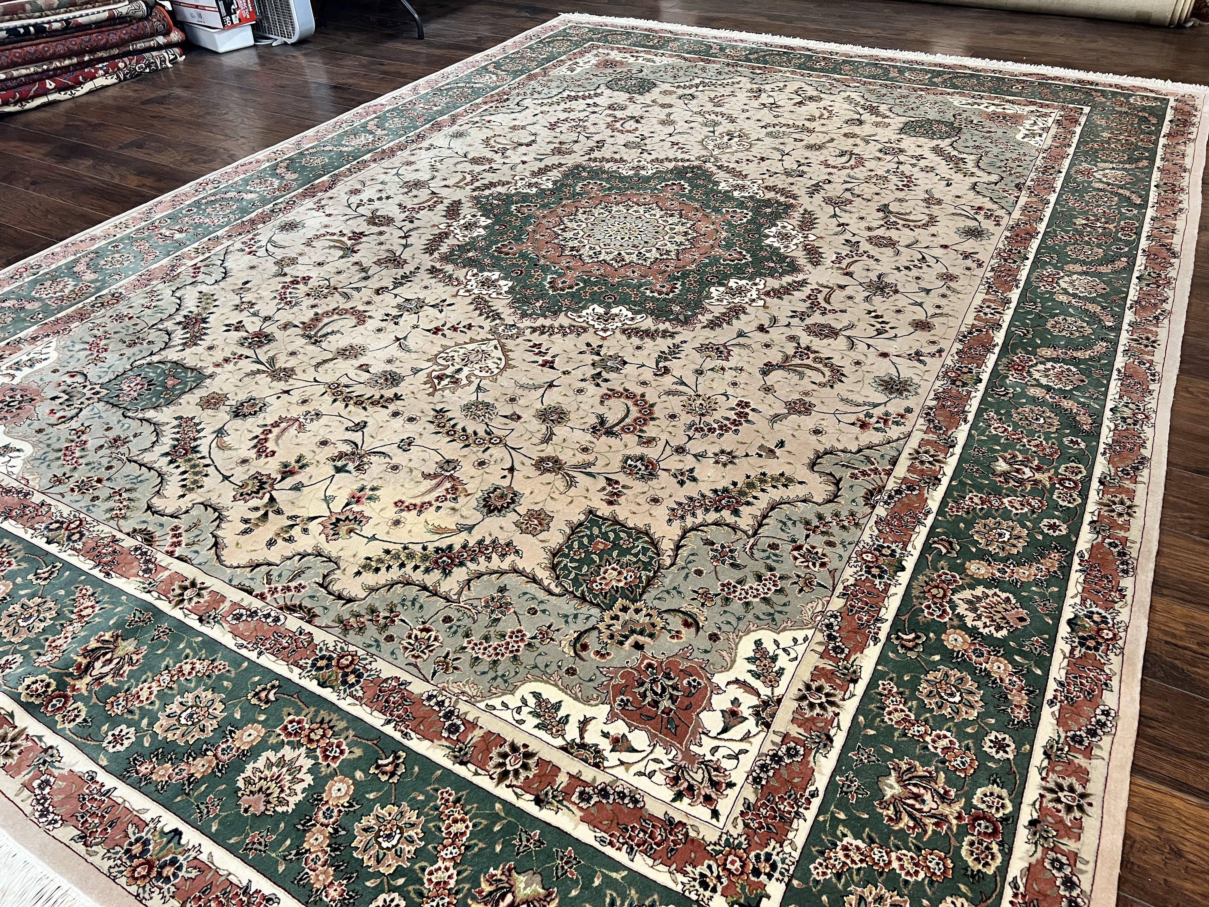 Magnificent Sino Persian Rug 10x14, Wool & Silk Highlights Vintage Hand Knotted Oriental Carpet, Floral Medallion Rug, Very Fine - Jewel Rugs