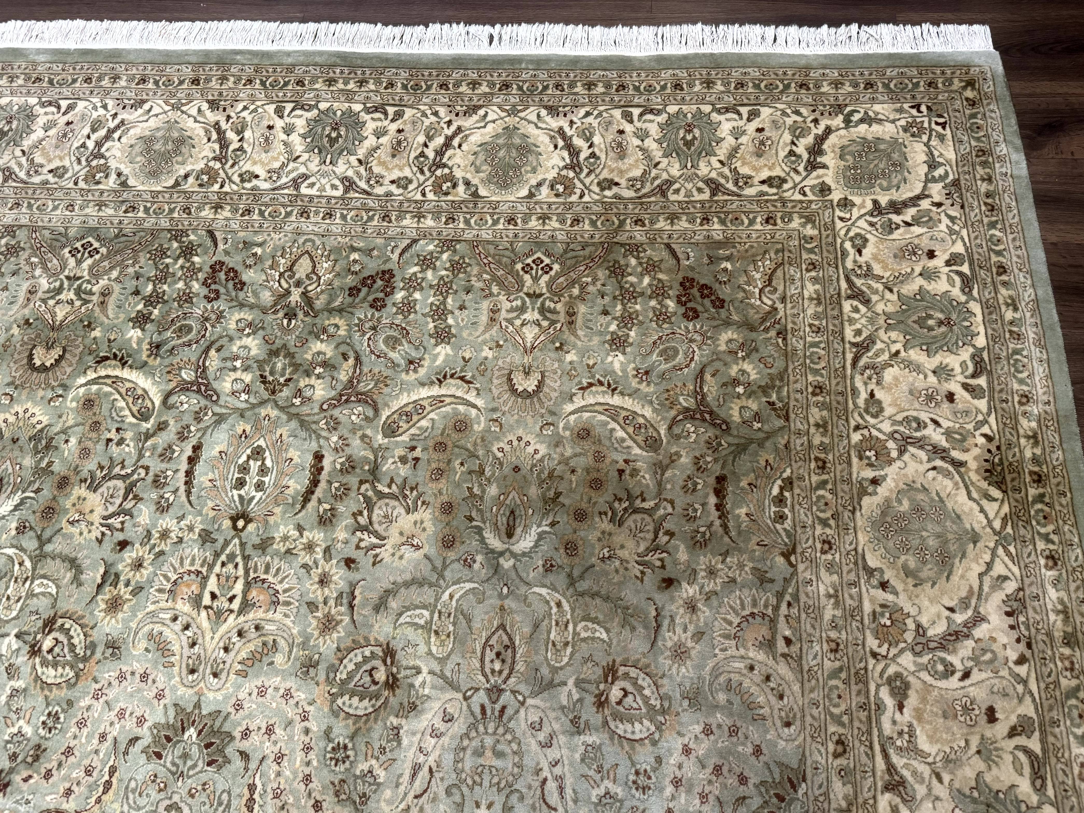 Fine Pak Persian Rug 9x12, Light Sage Green & Ivory, Allover Pattern, Boteh, Handmade, 200 KPSI - Jewel Rugs