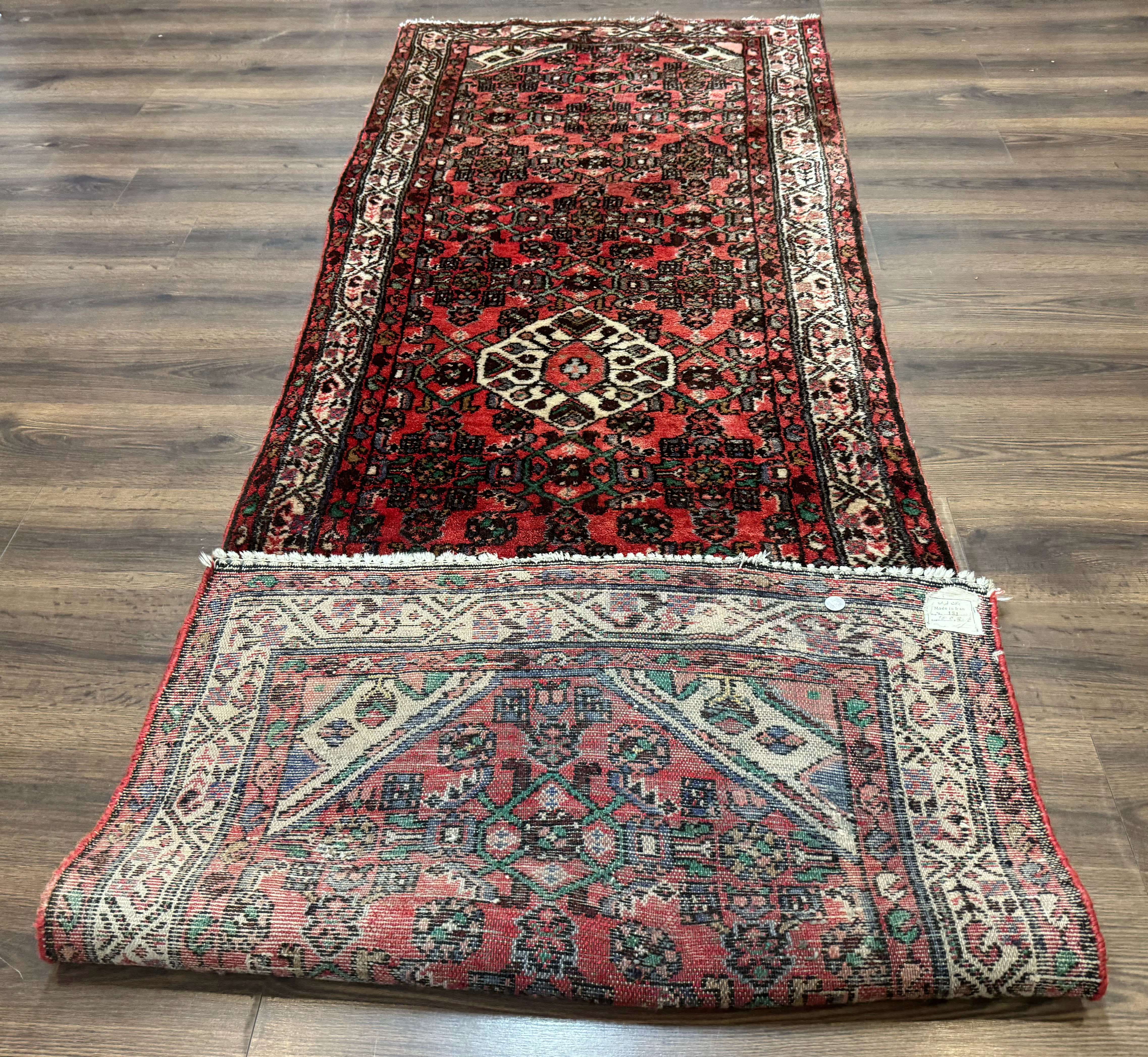 Persian Runner Rug 3x10, Wool Hand Knotted Hallway Rug 3 x 10 ft, Red and Ivory, Hamadan Angelas Runner - Jewel Rugs