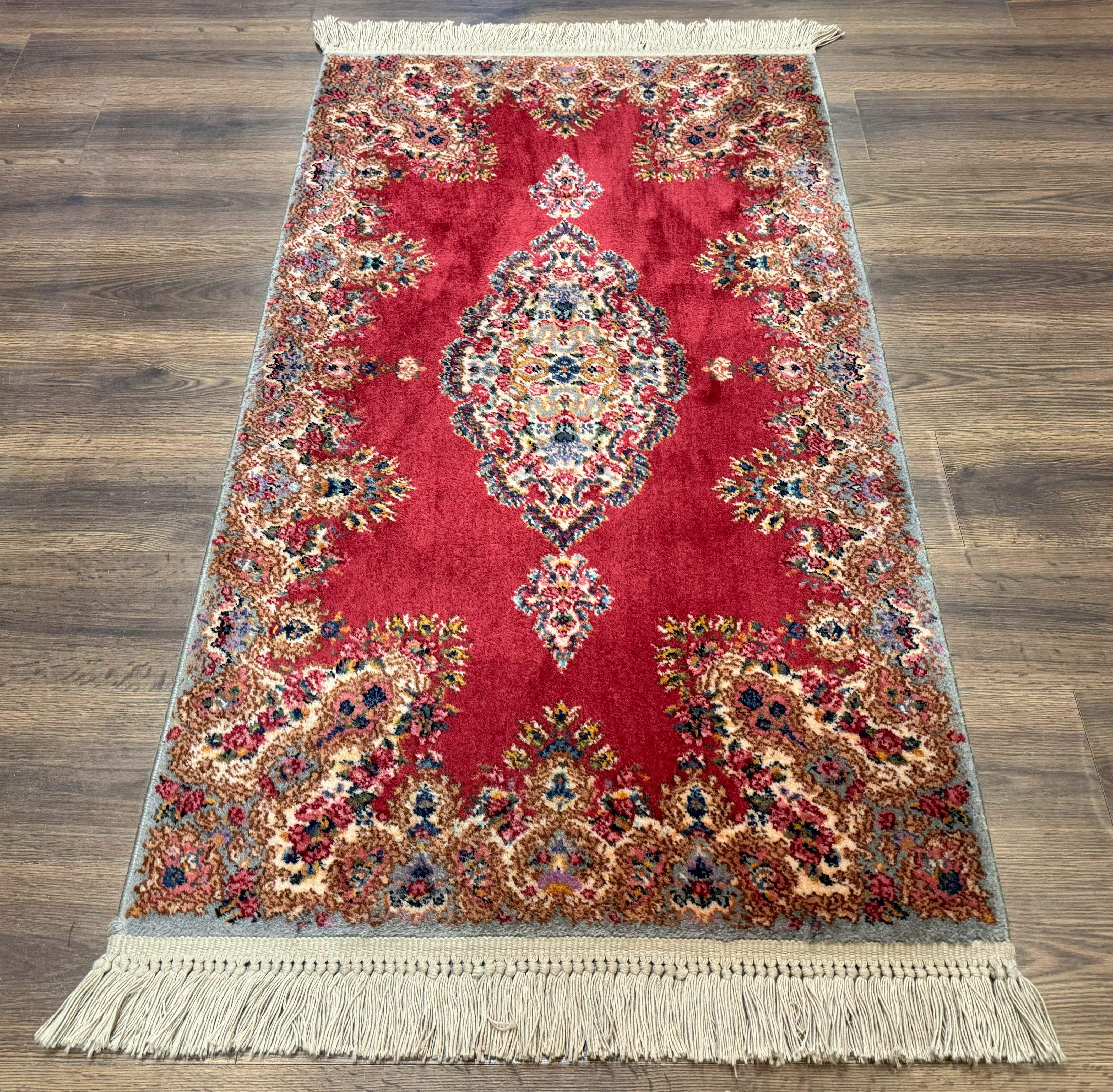 Karastan Rug 3x5 Red Medallion Kirman #762, Wool Vintage Original 700 Series - Jewel Rugs