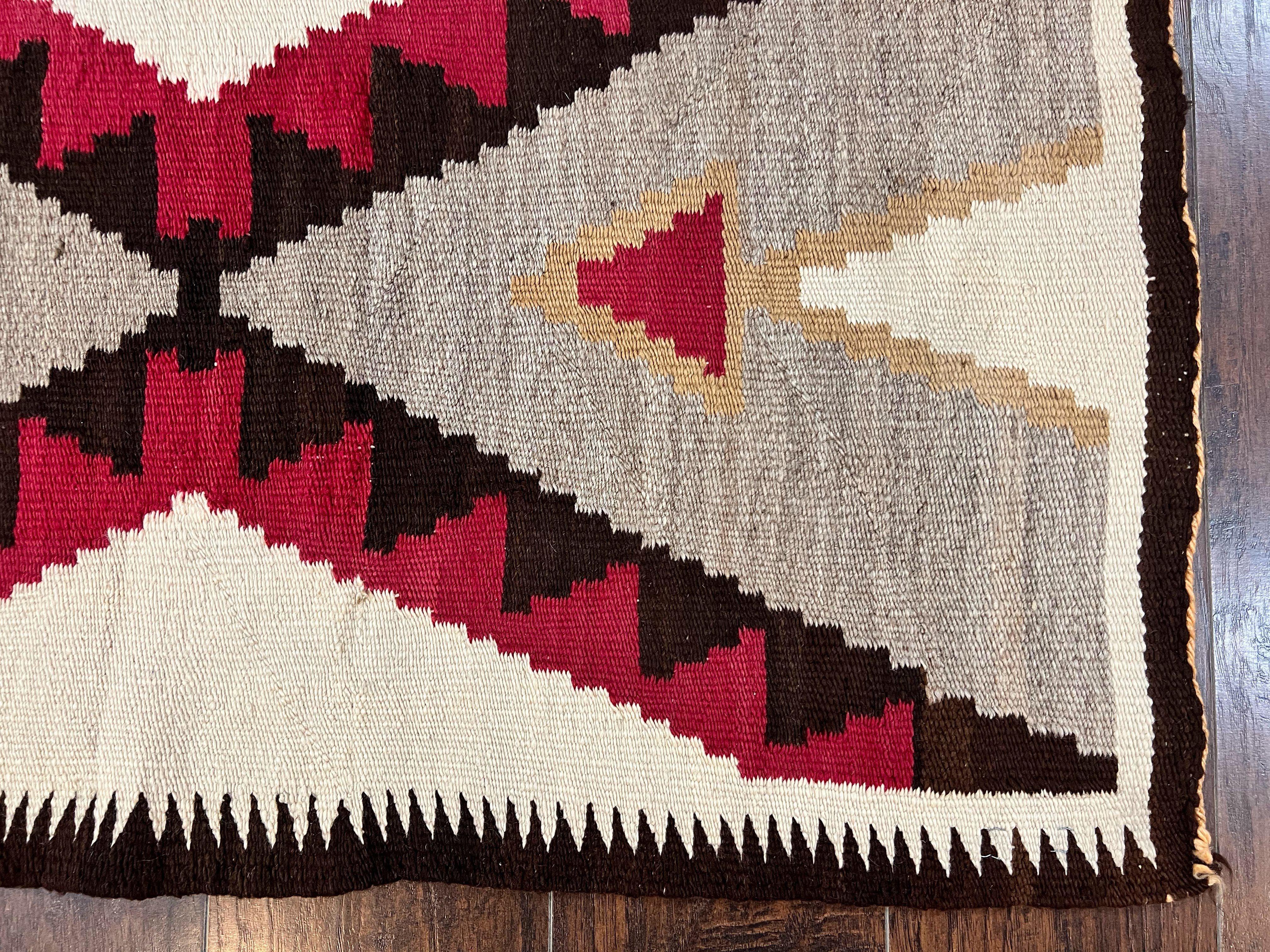 Antique Navajo Rug 2x4, Collectible Native American Wool Handmade Rug, Ivory Black Red Gray, Vintage Navajo Textile - Jewel Rugs