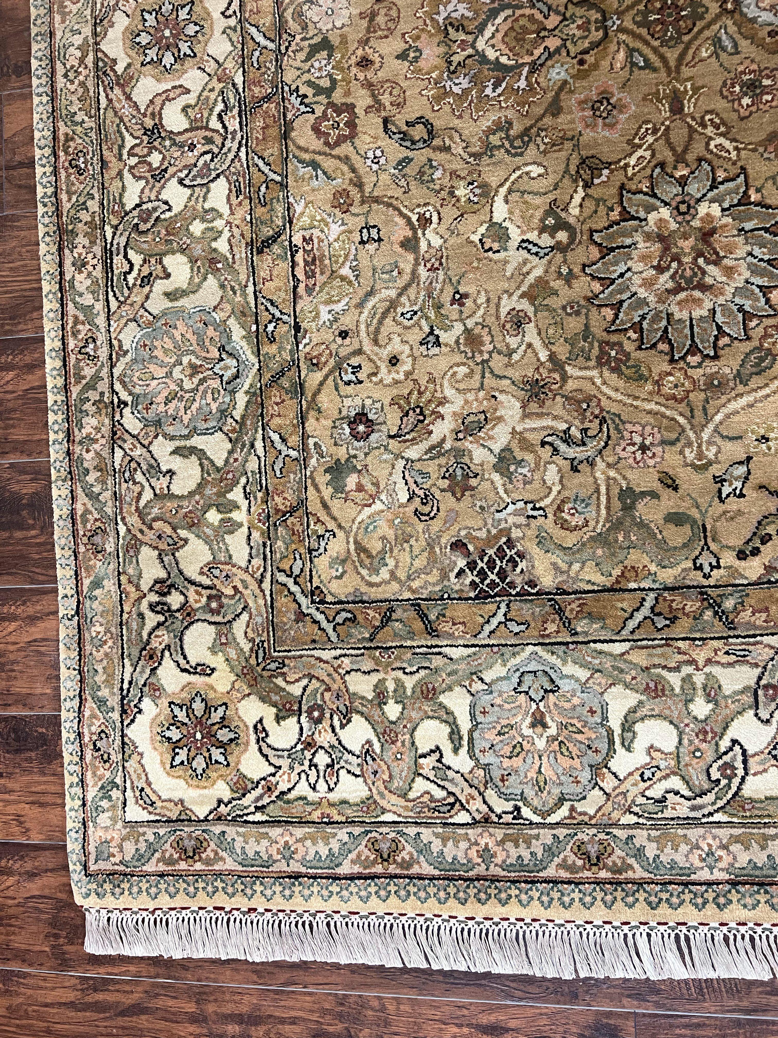 Indo Mahal Rug 8x10, Indian Jaipur Rug 8 x 10 ft, Wool Indo Persian Carpet, Handmade Traditional Floral Area Rug, Olive Green, Vintage Rug - Jewel Rugs
