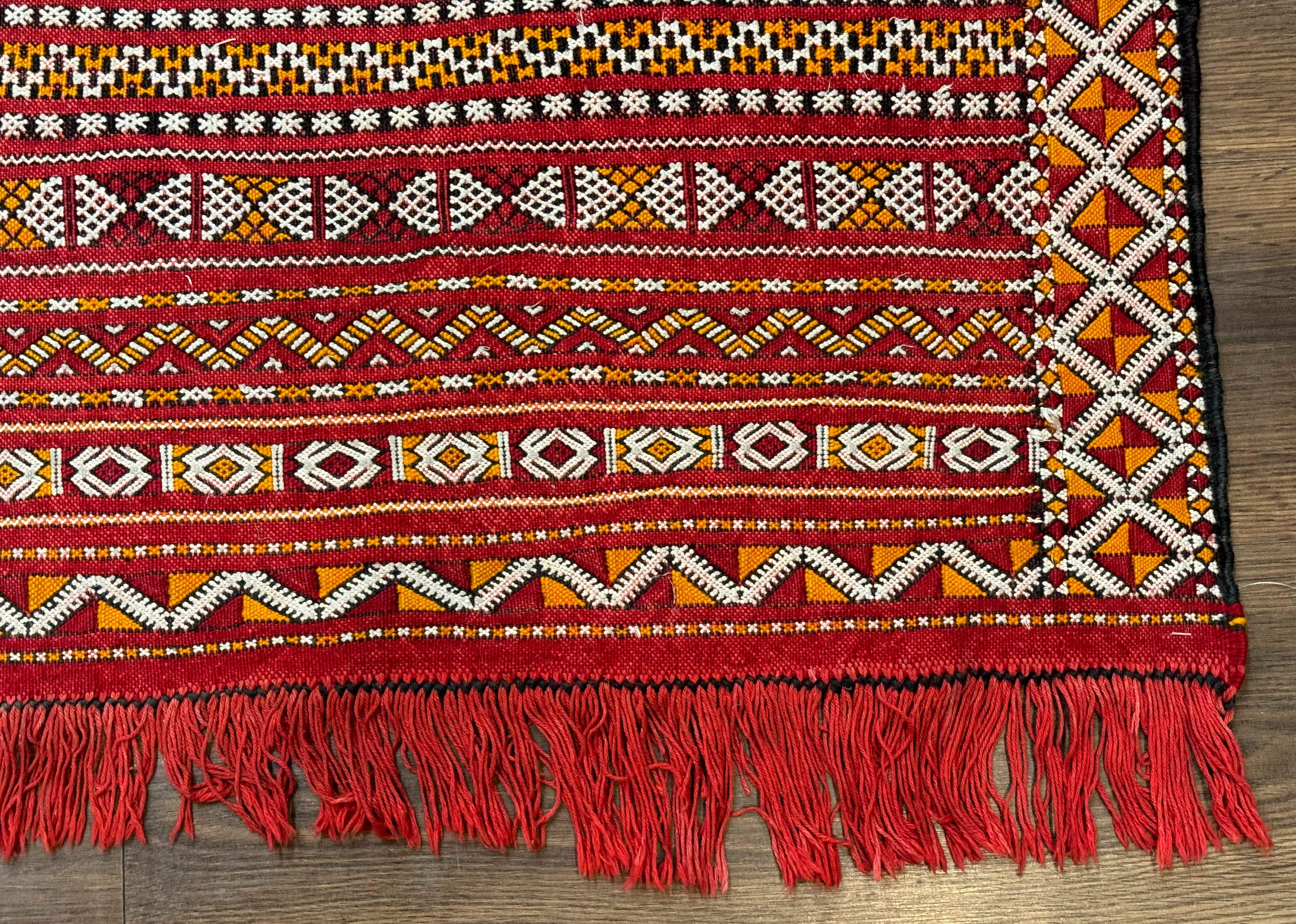 Moroccan Kilim Rug 4x8, Flatweave, Bohemian, Red Ivory Orange - Jewel Rugs