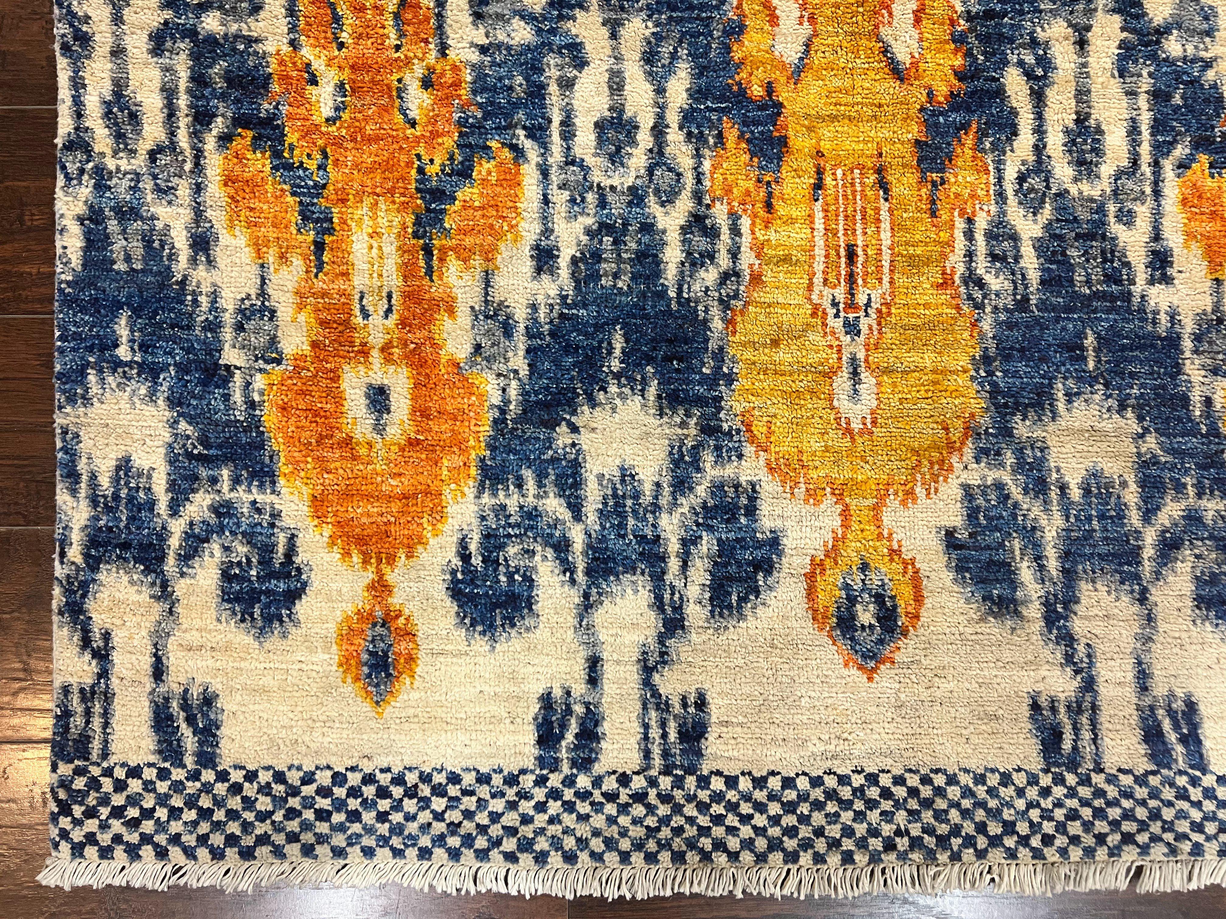 Modern Handmade Wool Rug 8x10, Oatmeat Orange Blue - Jewel Rugs