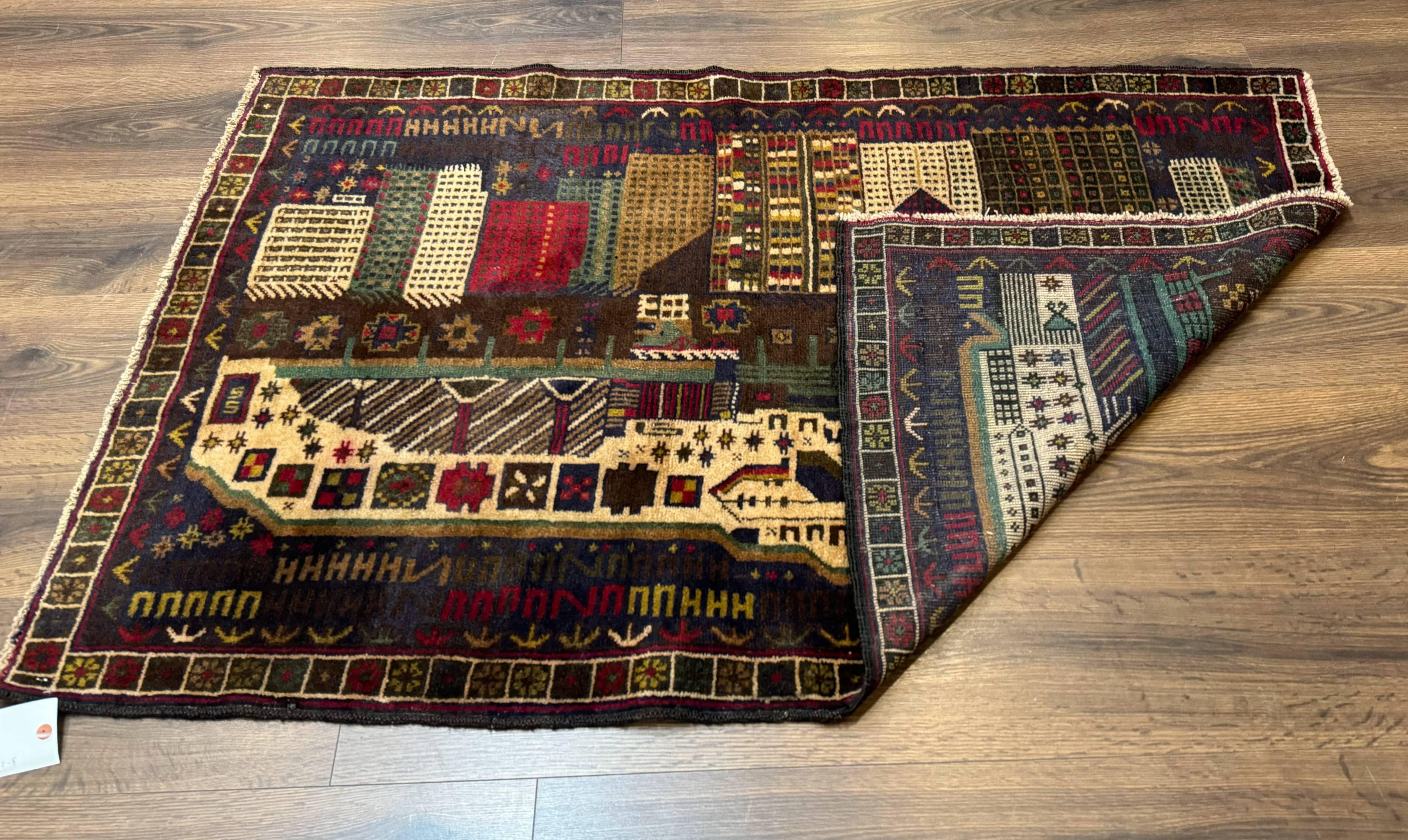 Balouch Rug 3x5, Afghan Carpet, City Pictorial - Jewel Rugs