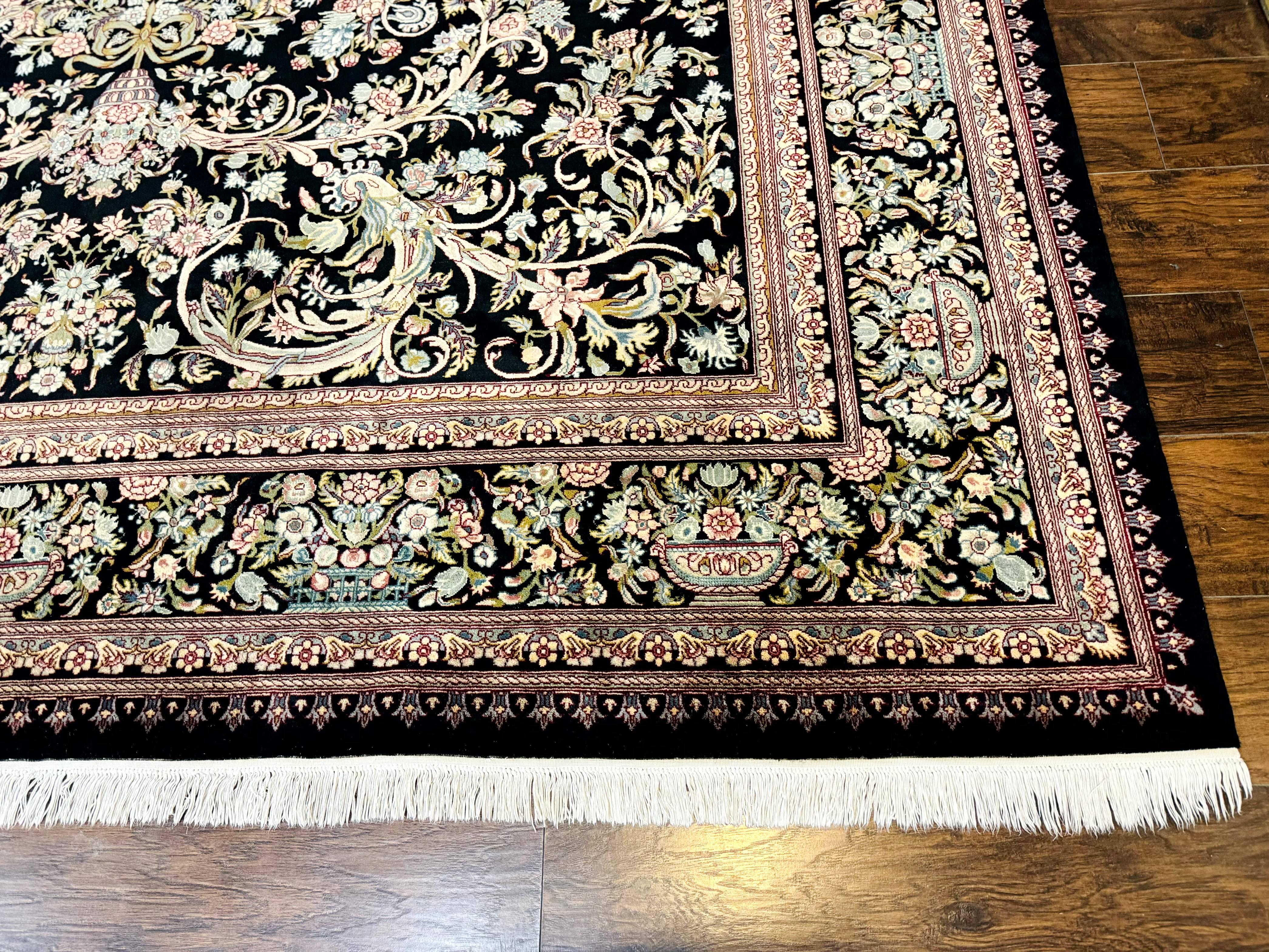Pak Persian Rug 9x12, Highly Detailed Fine 260 KPSI, Floral, Handmade Traditional Carpet, Black - Jewel Rugs
