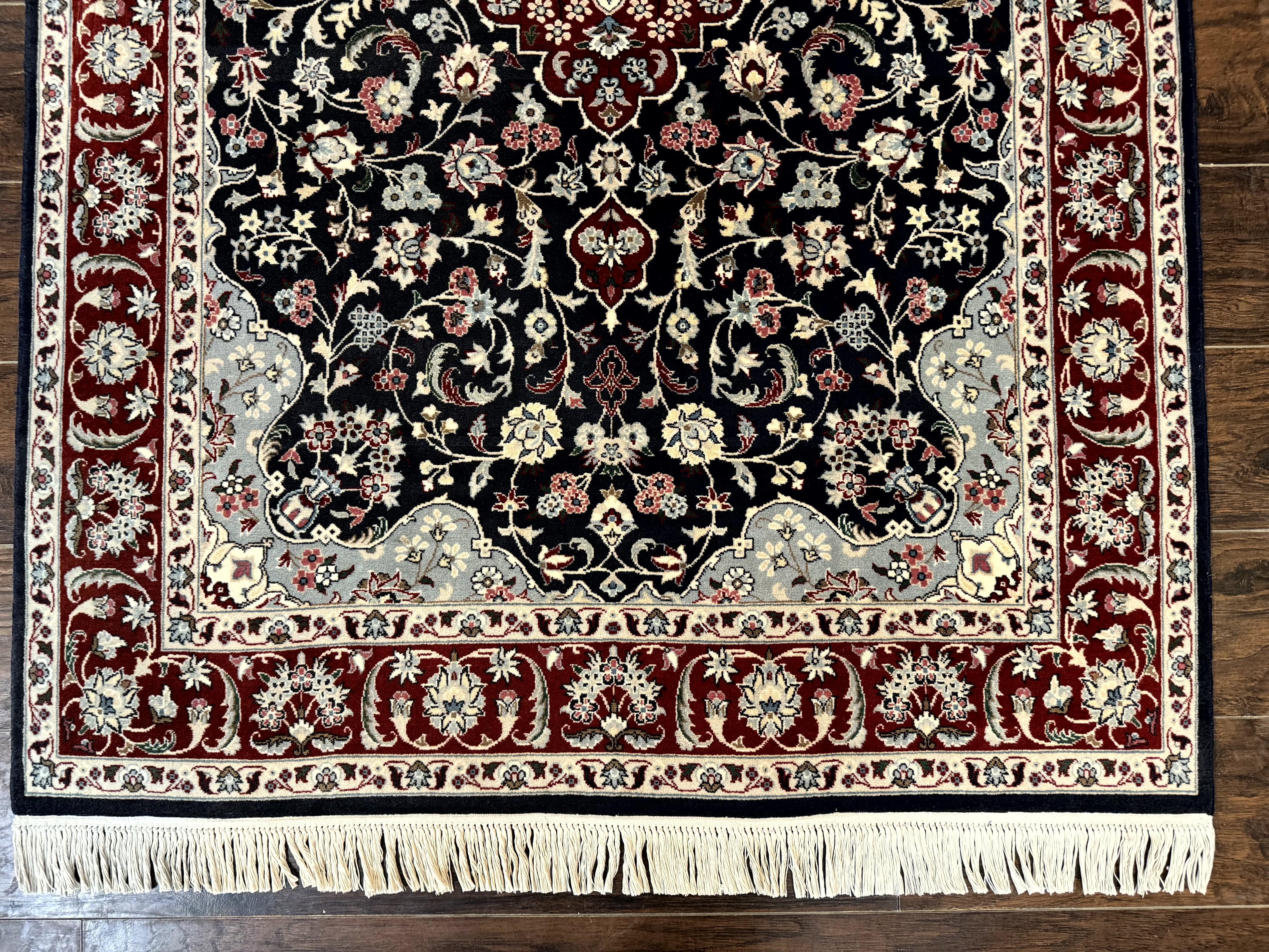 Dark Blue Persian Rug 4x6, Fine 260 KPSI, Traditional Oriental Carpet, Dark Blue and Dark Red, Pak Persian Rug, Floral Medallion, Handmade - Jewel Rugs