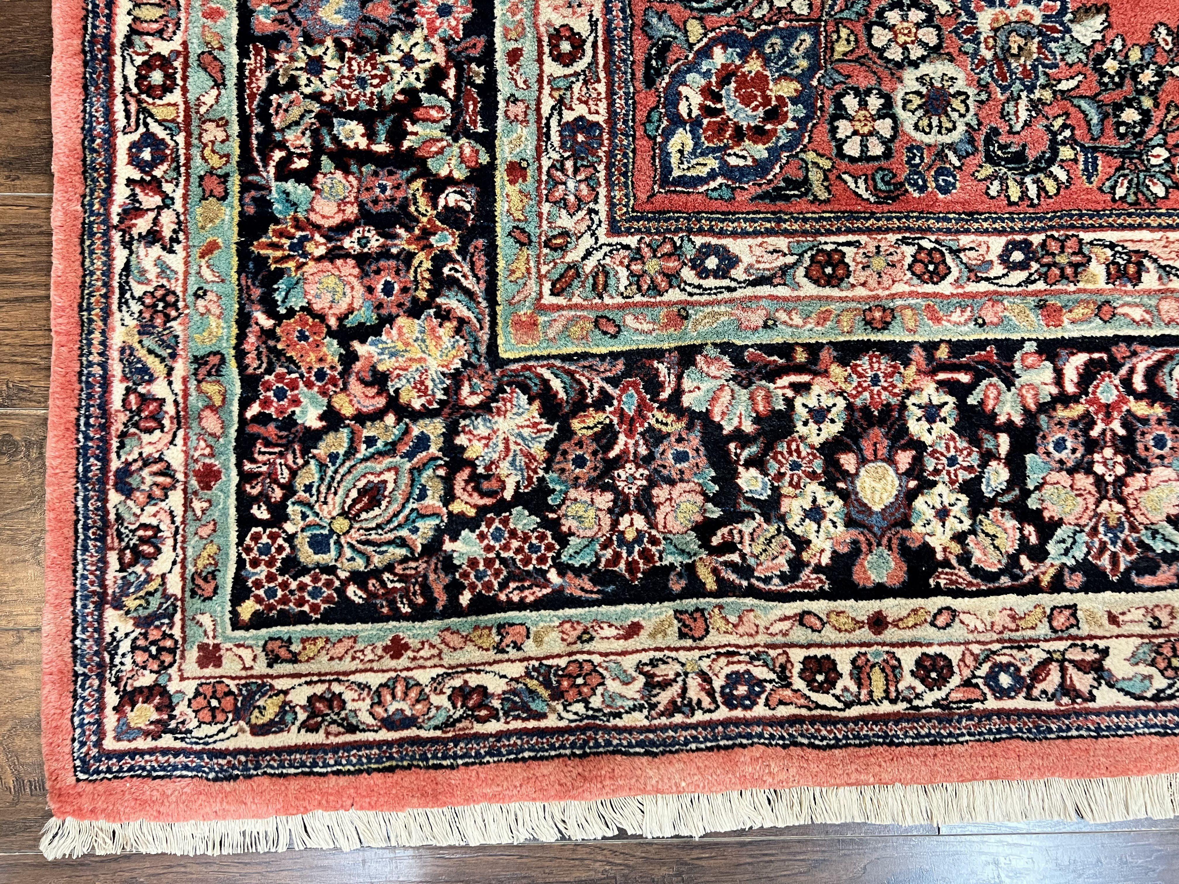 Square Persian Sarouk Rug 11x11 ft, Rare Size, Hand Knotted Wool Floral Allover Red Persian Carpet, Handmade Antique Rug - Jewel Rugs