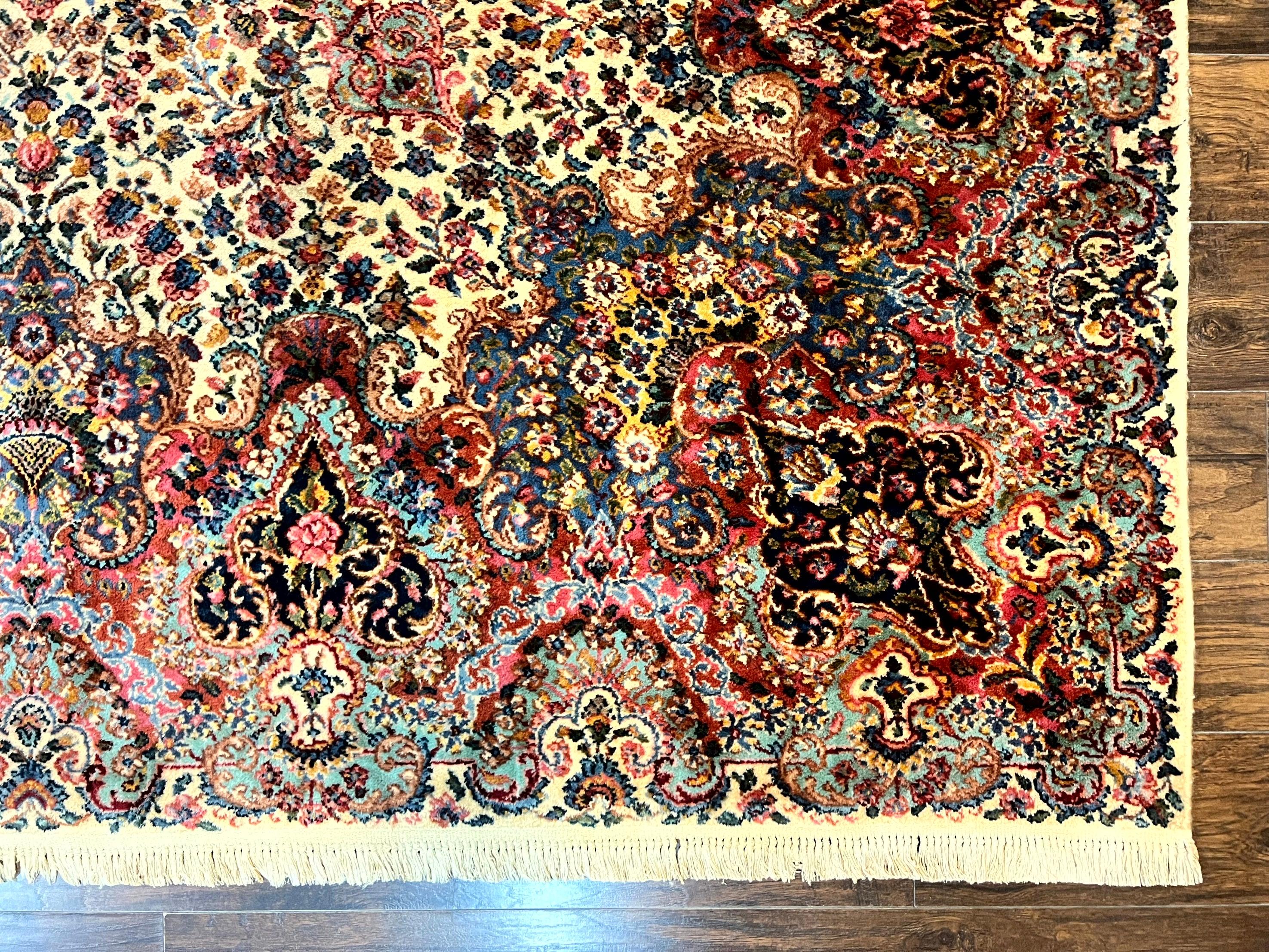 Karastan Ivory Kirman Rug 8.8 x 12, Karastan Floral Kirman #759, Wool Karastan Carpet, Vintage Karastan Rug, Original Karastan Rug Rare - Jewel Rugs