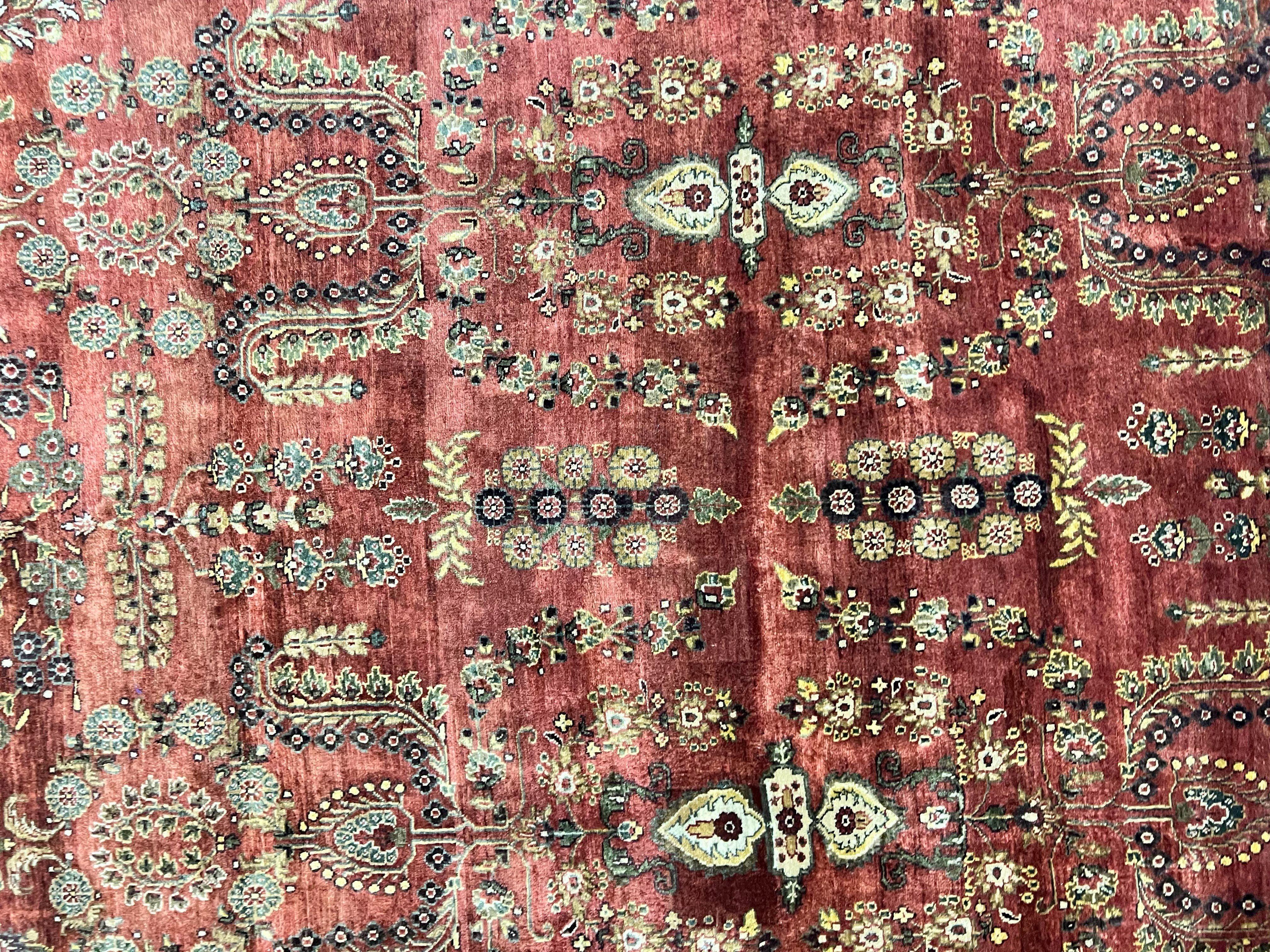 Indo Persian Sarouk Rug 8x10, Indian Oriental Carpet 8 x 10 ft, Red Handmade Wool Fine Floral Allover Vintage Rug, Traditional Rug - Jewel Rugs