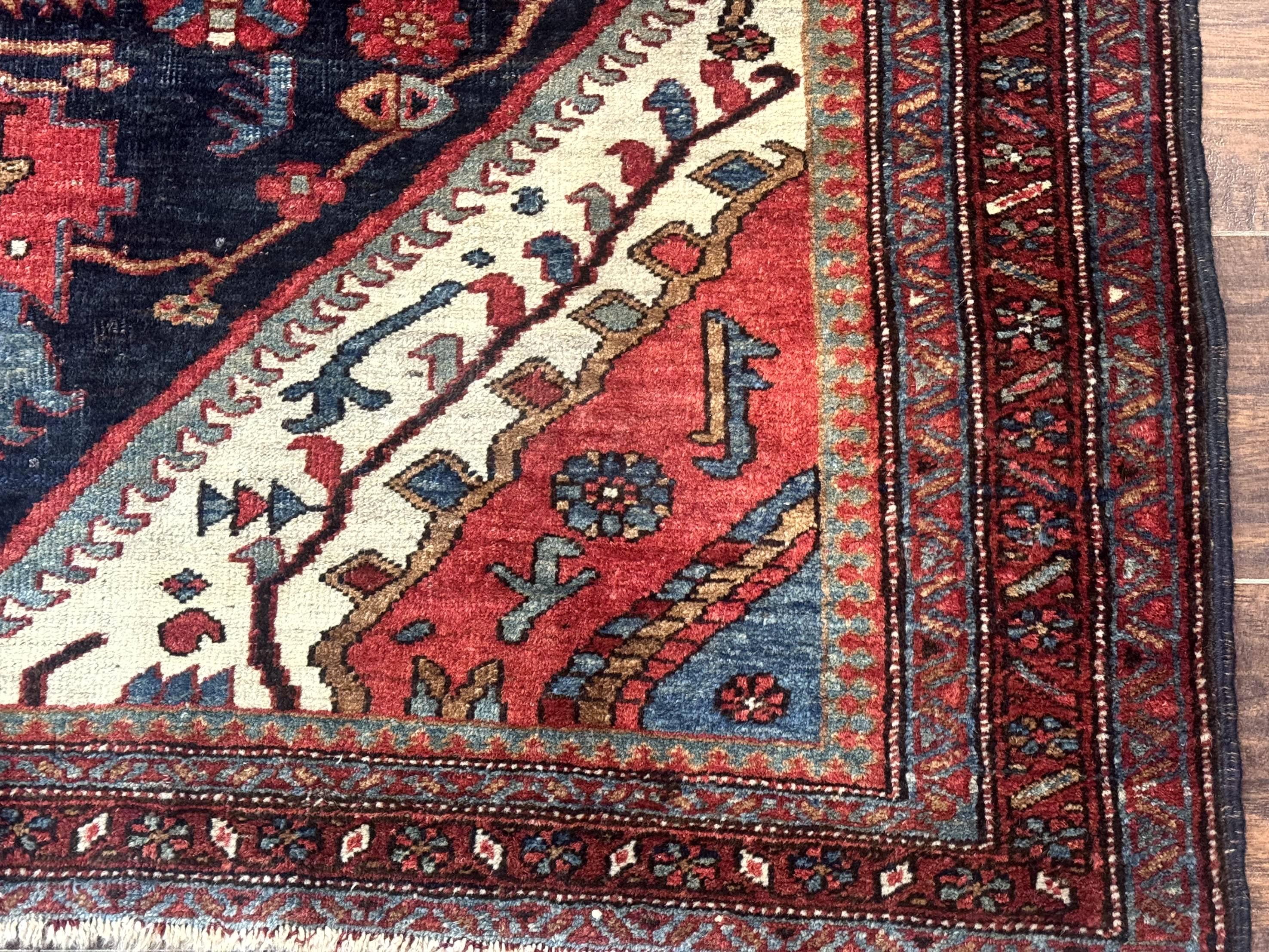 Antique Persian Bidjar Rug 5x6, Navy Blue and Red, Persian Tribal Rug - Jewel Rugs