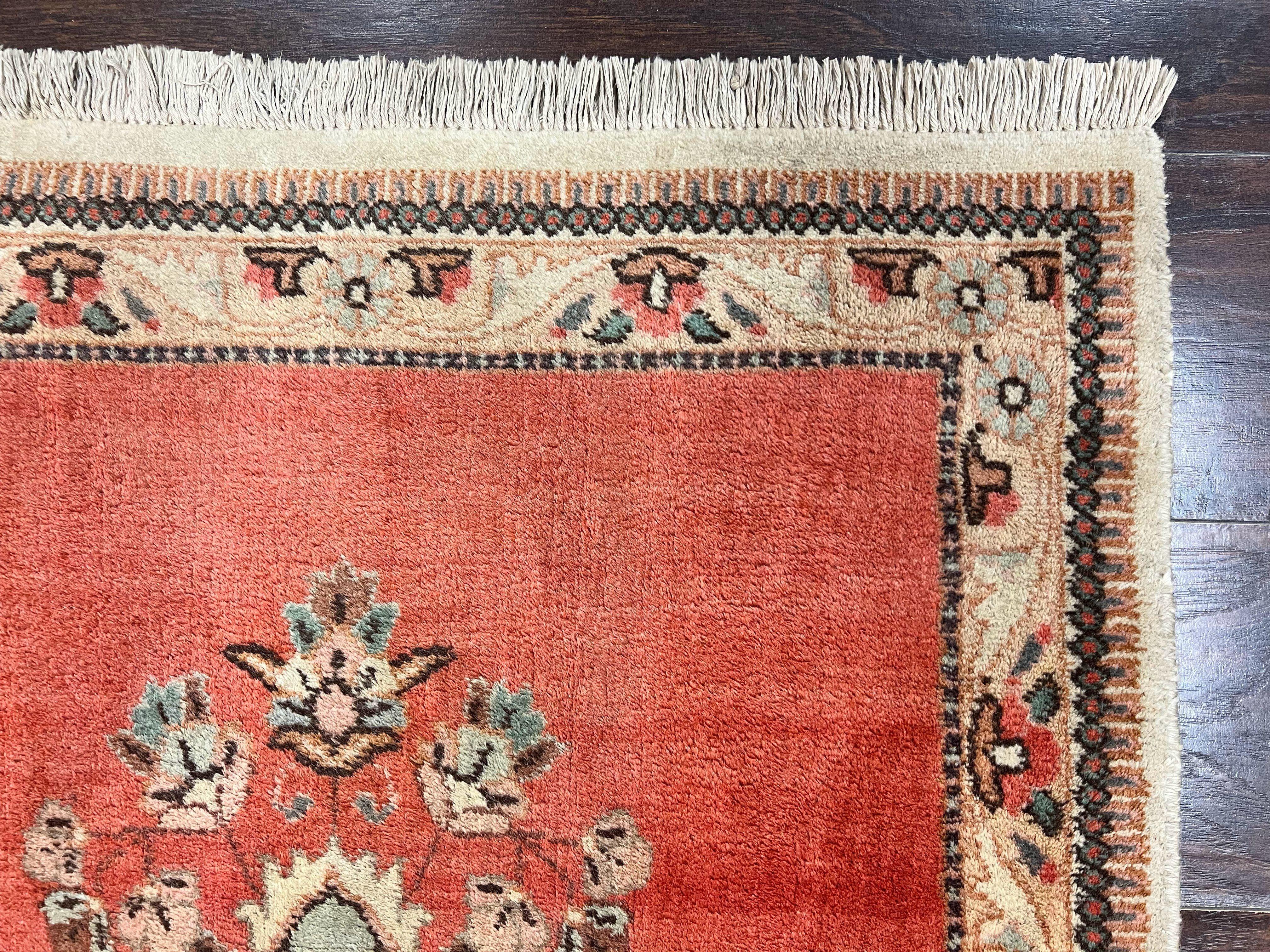 Persian Tabriz Runner Rug 3 x 12, Vintage Hand Knotted Wool Oriental Hallway Carpet, Light Red Beige Tan, Fine Weave, Semi Open Field, Traditional - Jewel Rugs