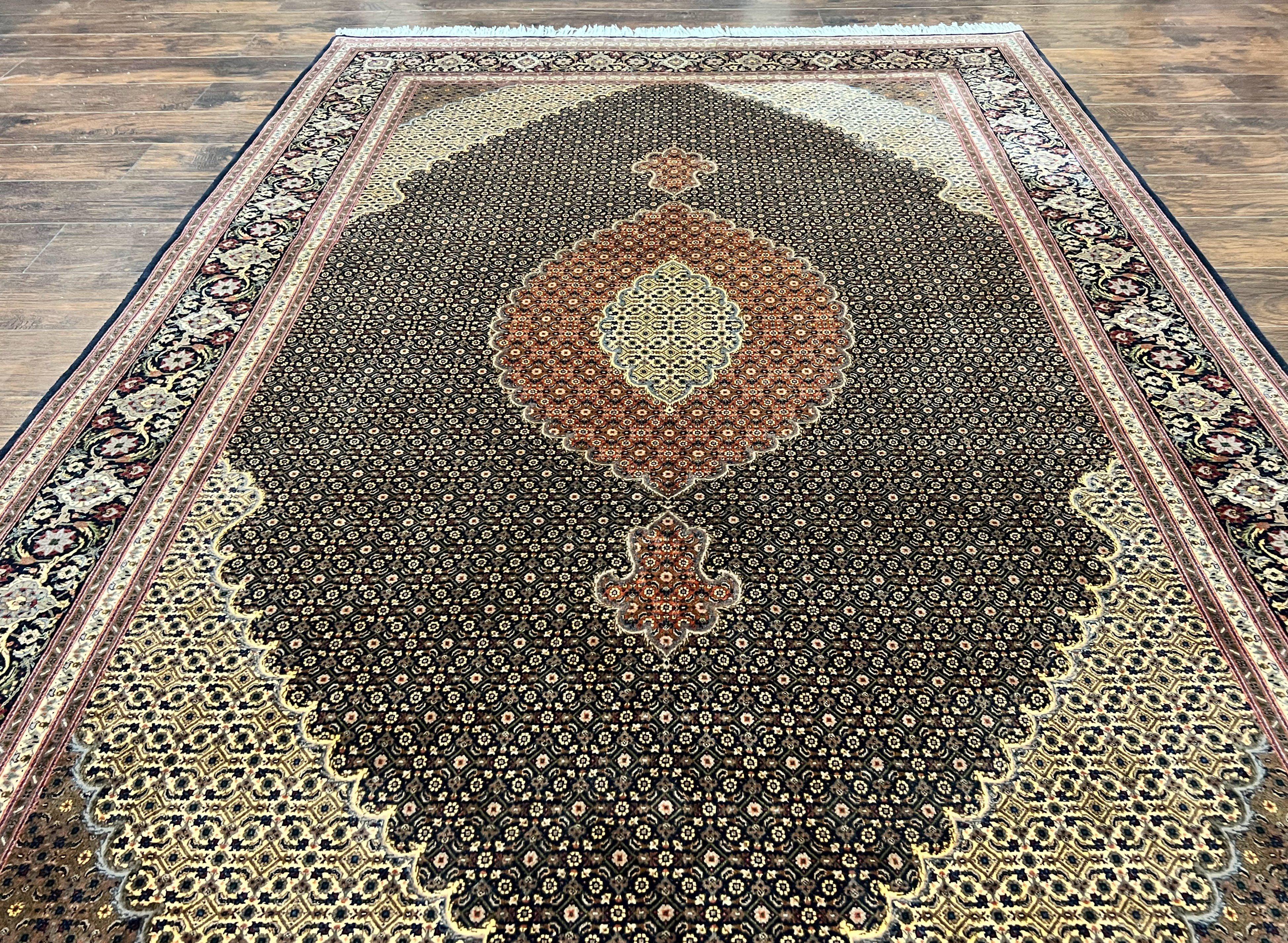 Persian Tabriz Rug 7x10, Very Fine 330 KPSI 50 Raj, Black and Beige, Handmade Wool Vintage Persian Carpet - Jewel Rugs