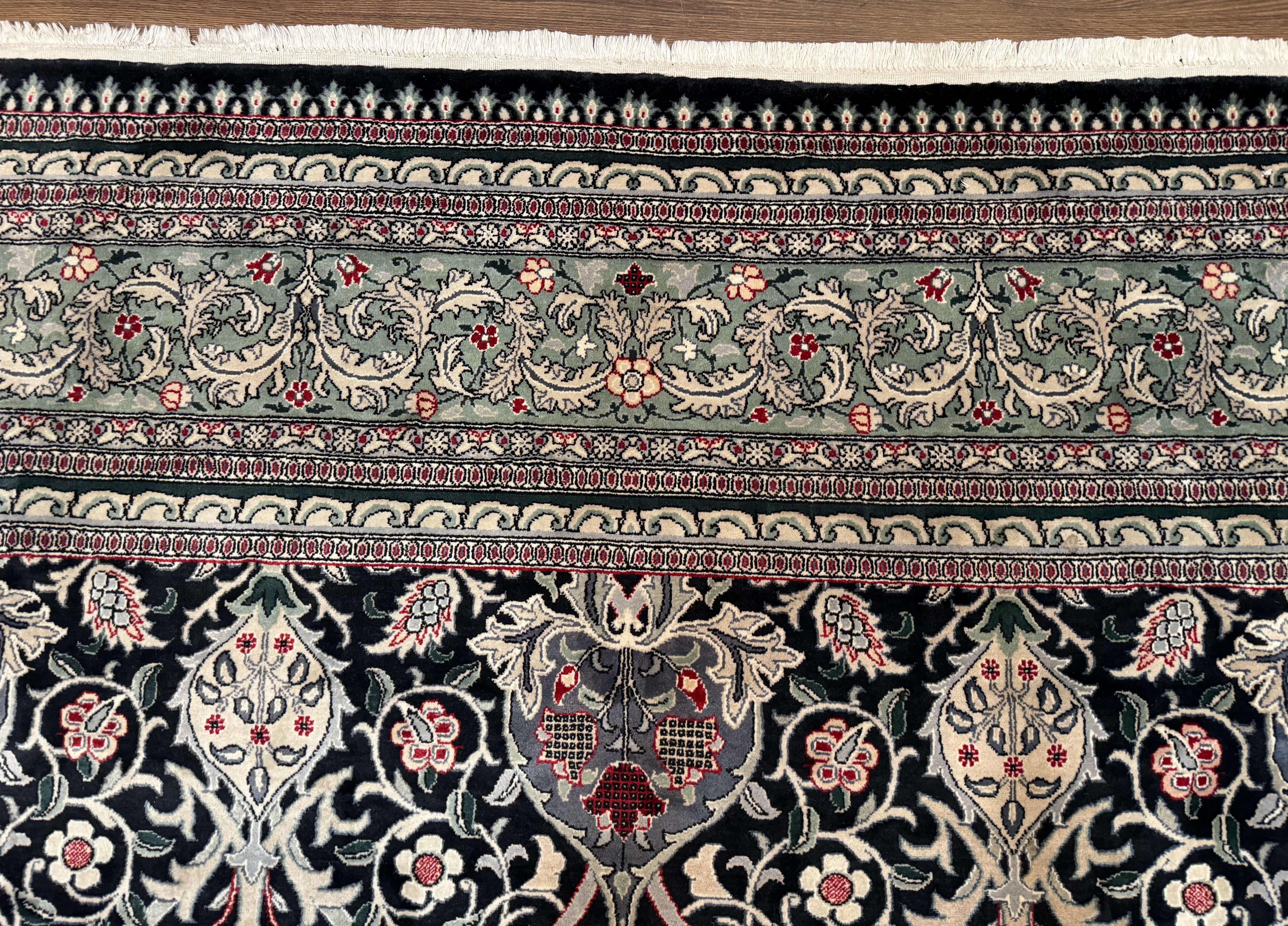 Palace Size Rug 12x17, Pak Persian Wool Carpet, Handmade, Midnight Green, William Morris Allover Pattern - Jewel Rugs