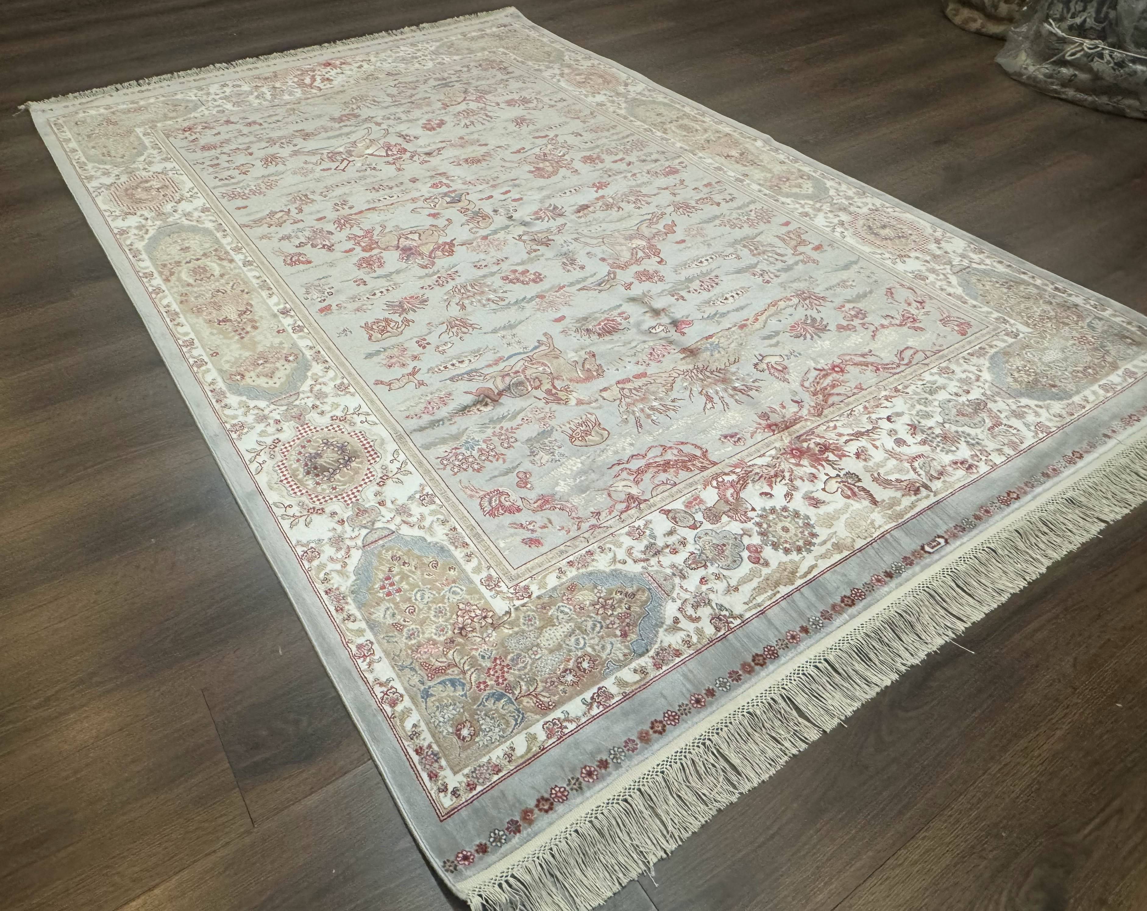 Turkish Silk Rug 5x7, Hunting Design, Animal Pictorials, Bamboo Silk - Jewel Rugs