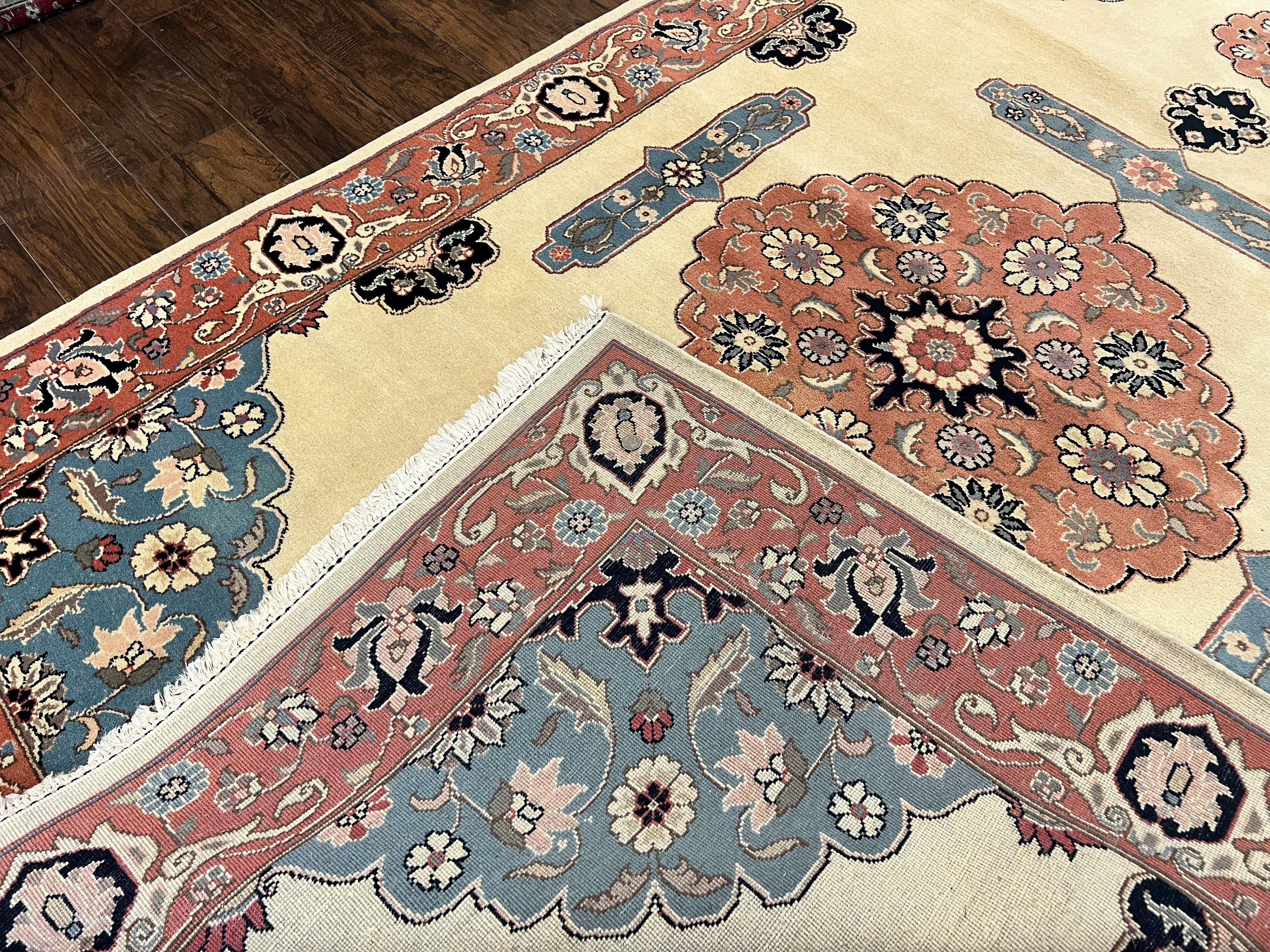 Romanian Heriz Serapi Rug 6x9, Hand Knotted Vintage Wool Oriental Carpet, Medium Sized Area Rug, Boho Rug, Handmade Rug, Cream and Pink - Jewel Rugs