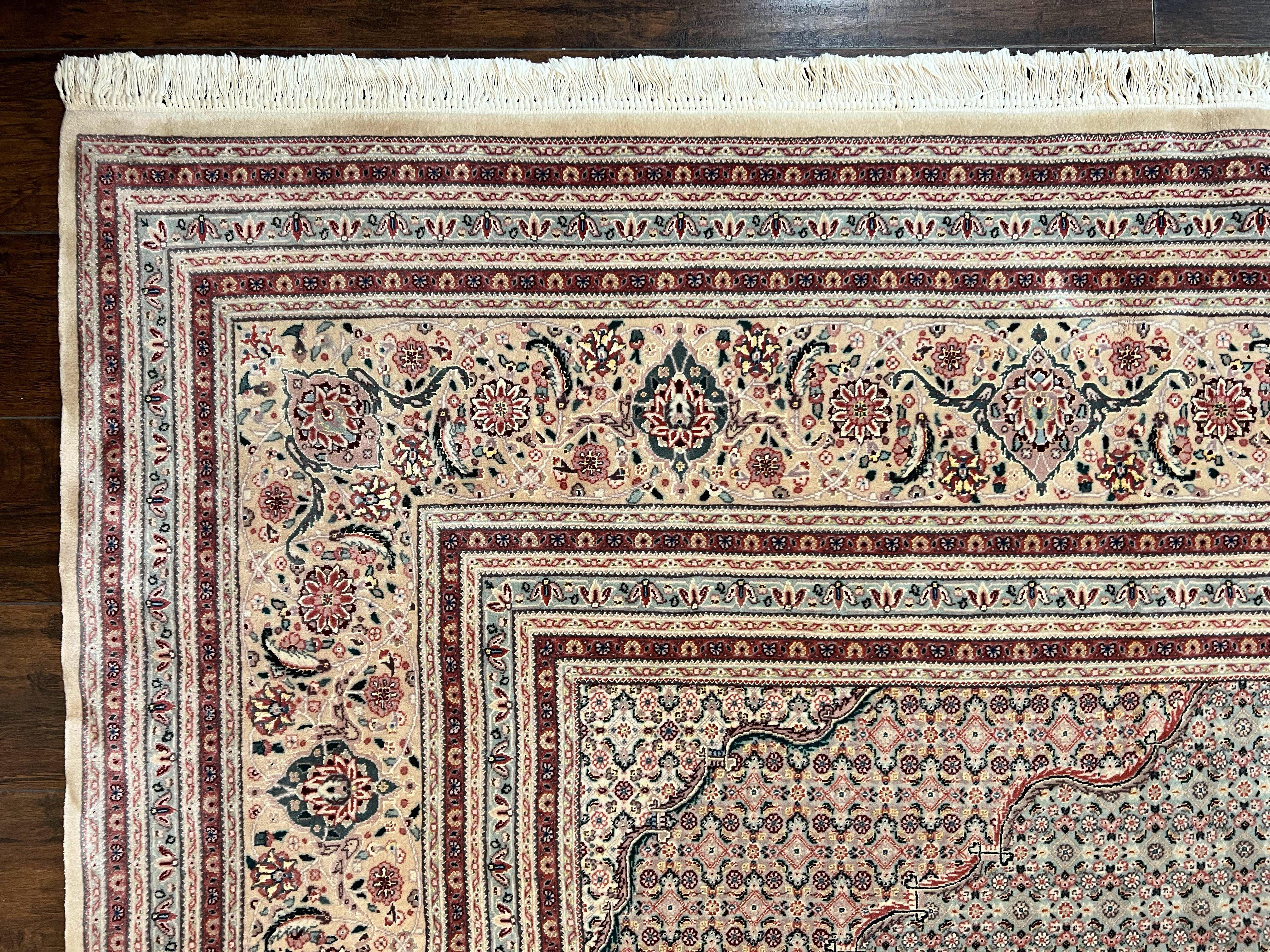 Pak Persian Rug 12x15, Wool & Silk Hand Knotted Vintage Carpet, Mahi Herati Pattern, Beige, Traditional Oversized Extra Large Oriental Rug - Jewel Rugs