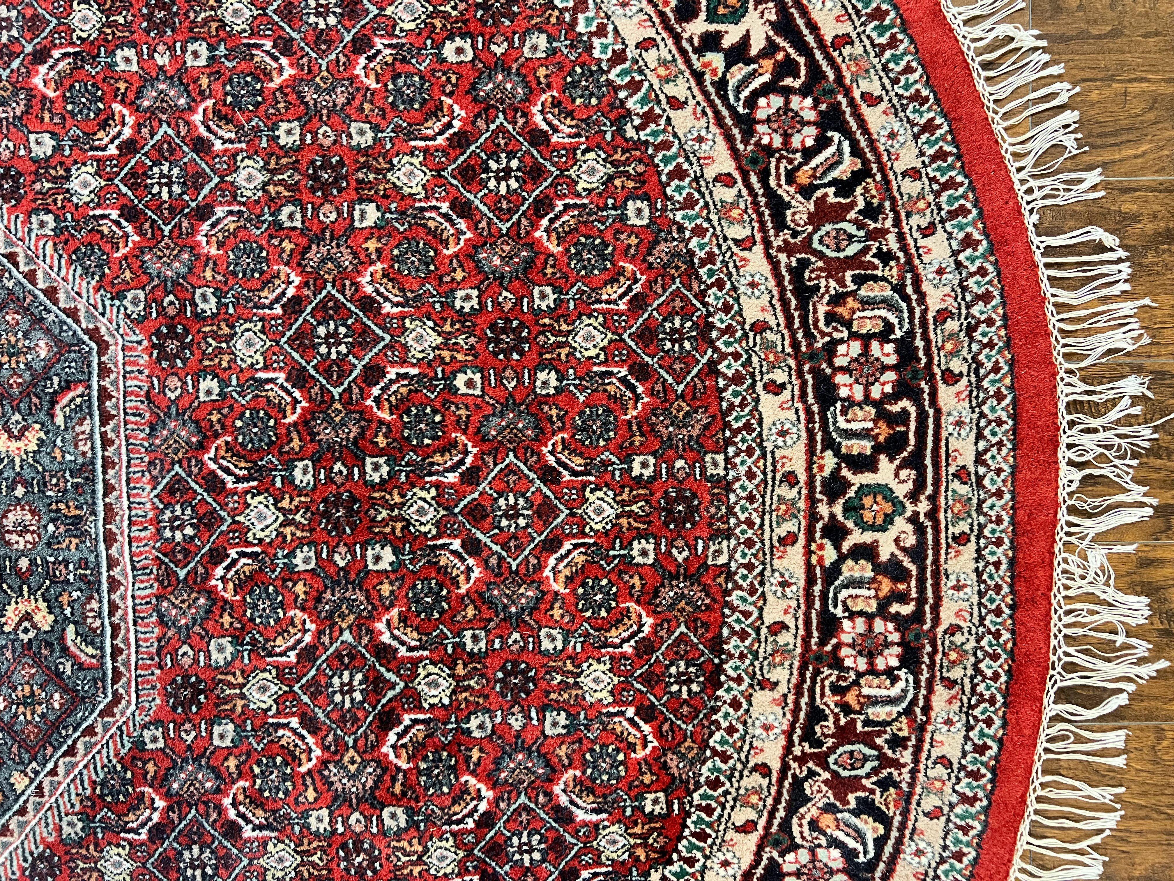 Round Rug 8x8 ft, Indo Persian Bidjar Rug, Indian Rug 8 x 8, Red & Black, Hand Knotted Round Rug, Vintage Rug, Mahi Herati Wool Rug - Jewel Rugs