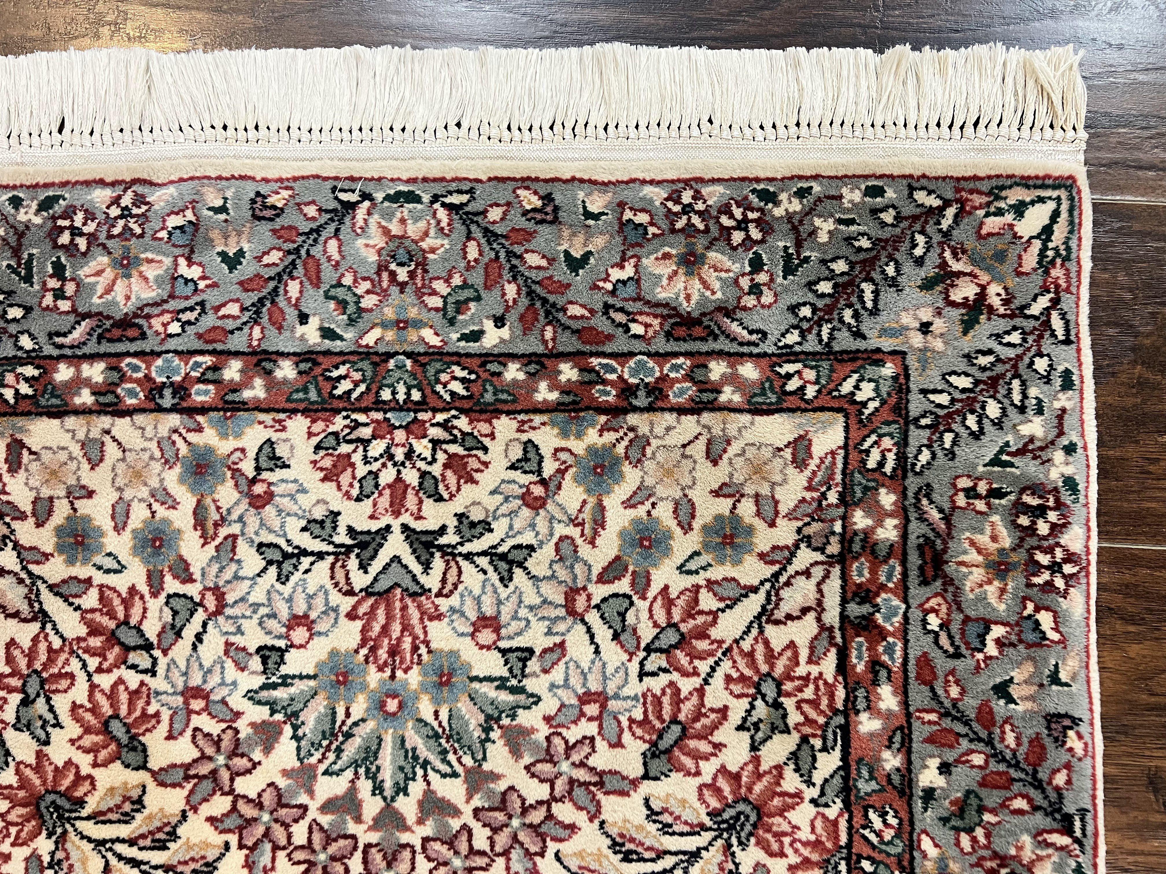 Sino Persian Runner Rug 2.7 x 10, Floral Kirman Lavar Carpet for Hallway, Cream, Handmade Wool Vintage Rug - Jewel Rugs