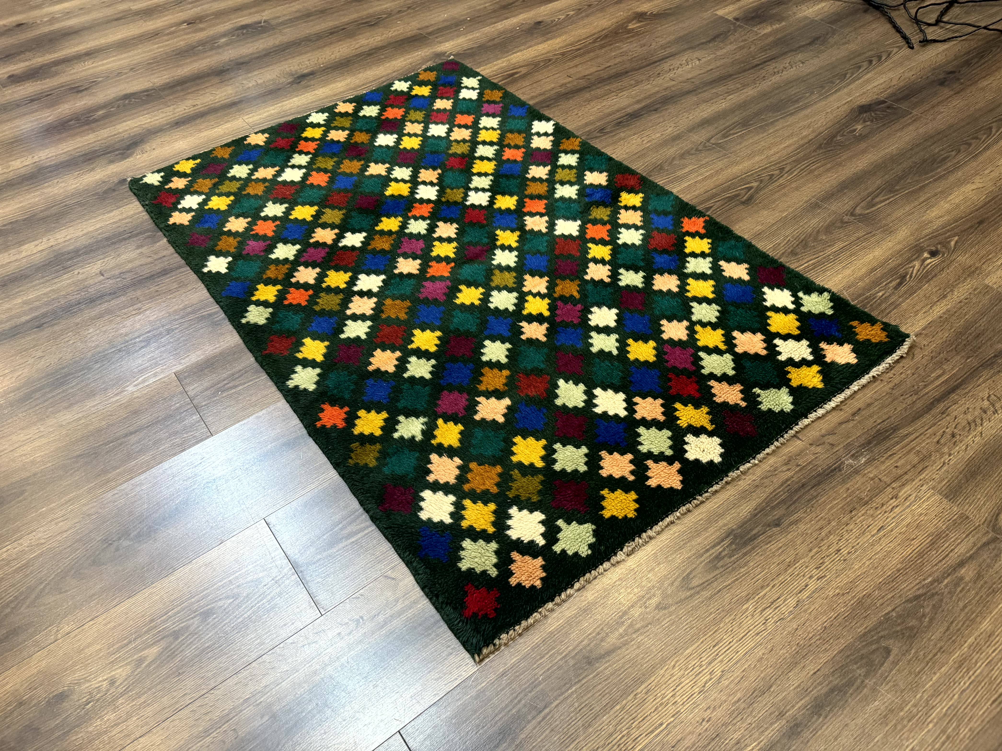 Afghan Balouch Rug 3x5, Dark Green and Multicolor, Wool, Handmade - Jewel Rugs