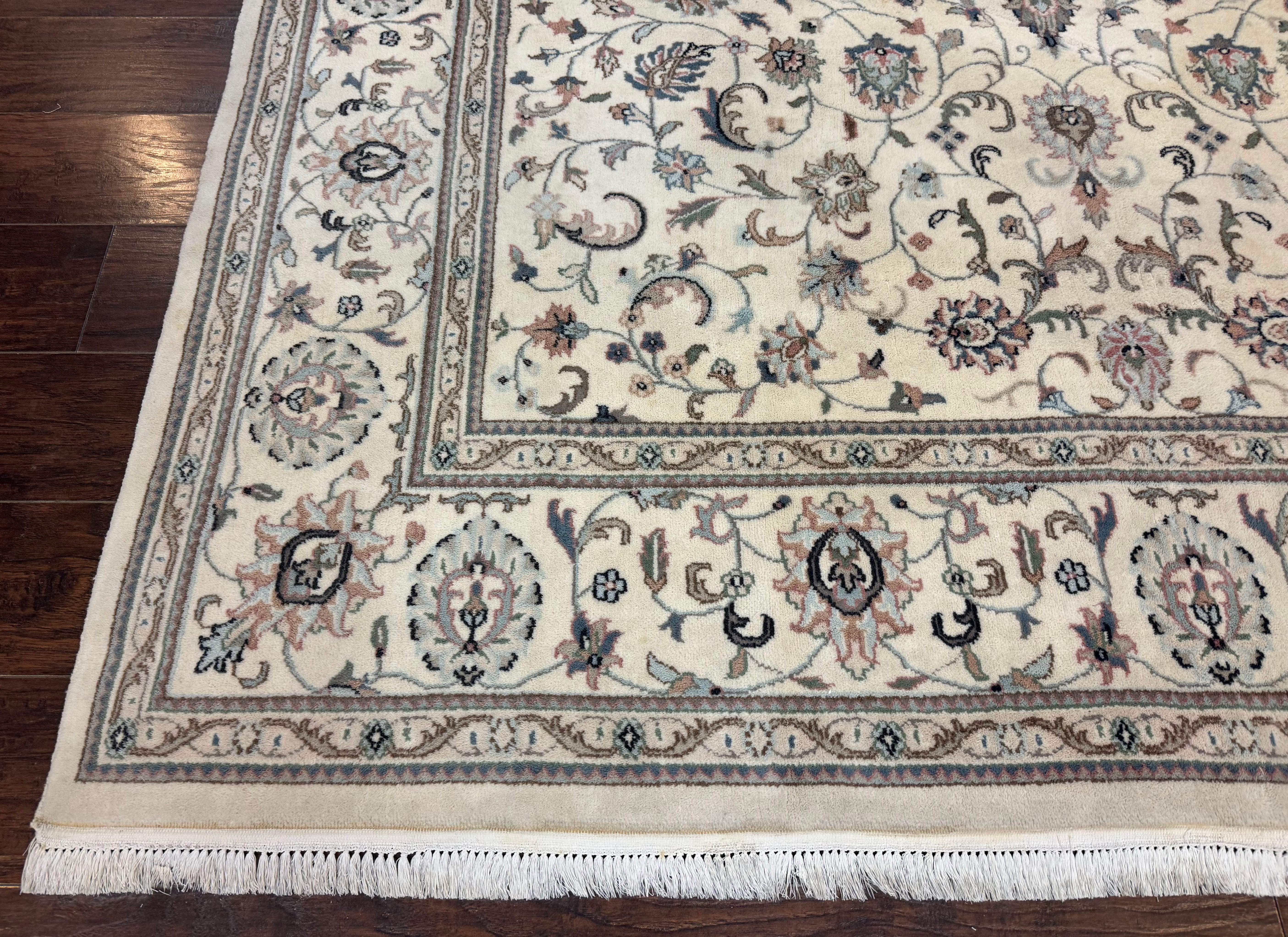 Indo Persian Rug 8x10 – Ivory Wool Floral Allover Oriental Carpet - Jewel Rugs